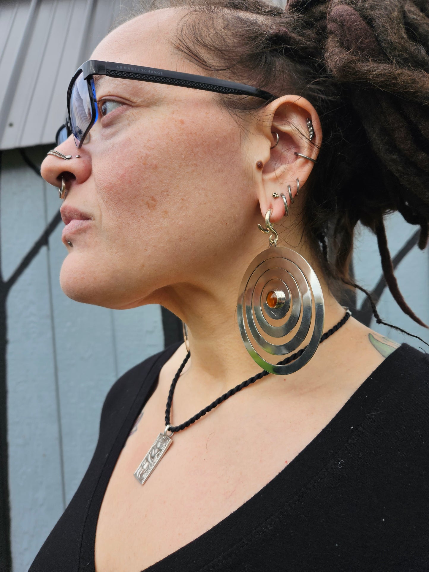 Large Circle Earrings w/Amber