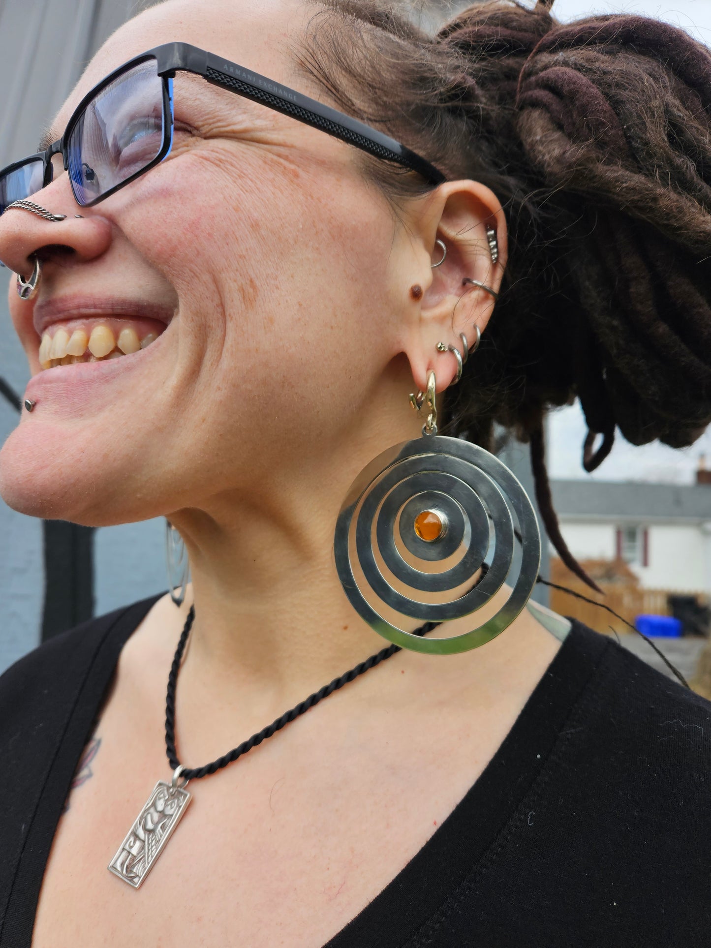 Large Circle Earrings w/Amber