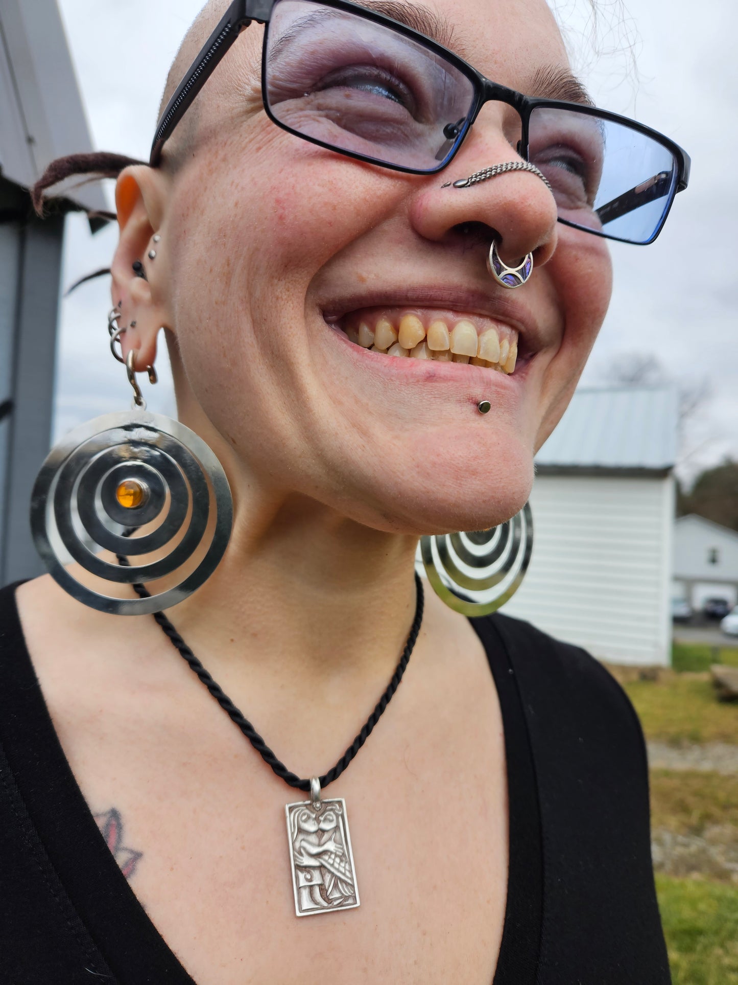 Large Circle Earrings w/Amber