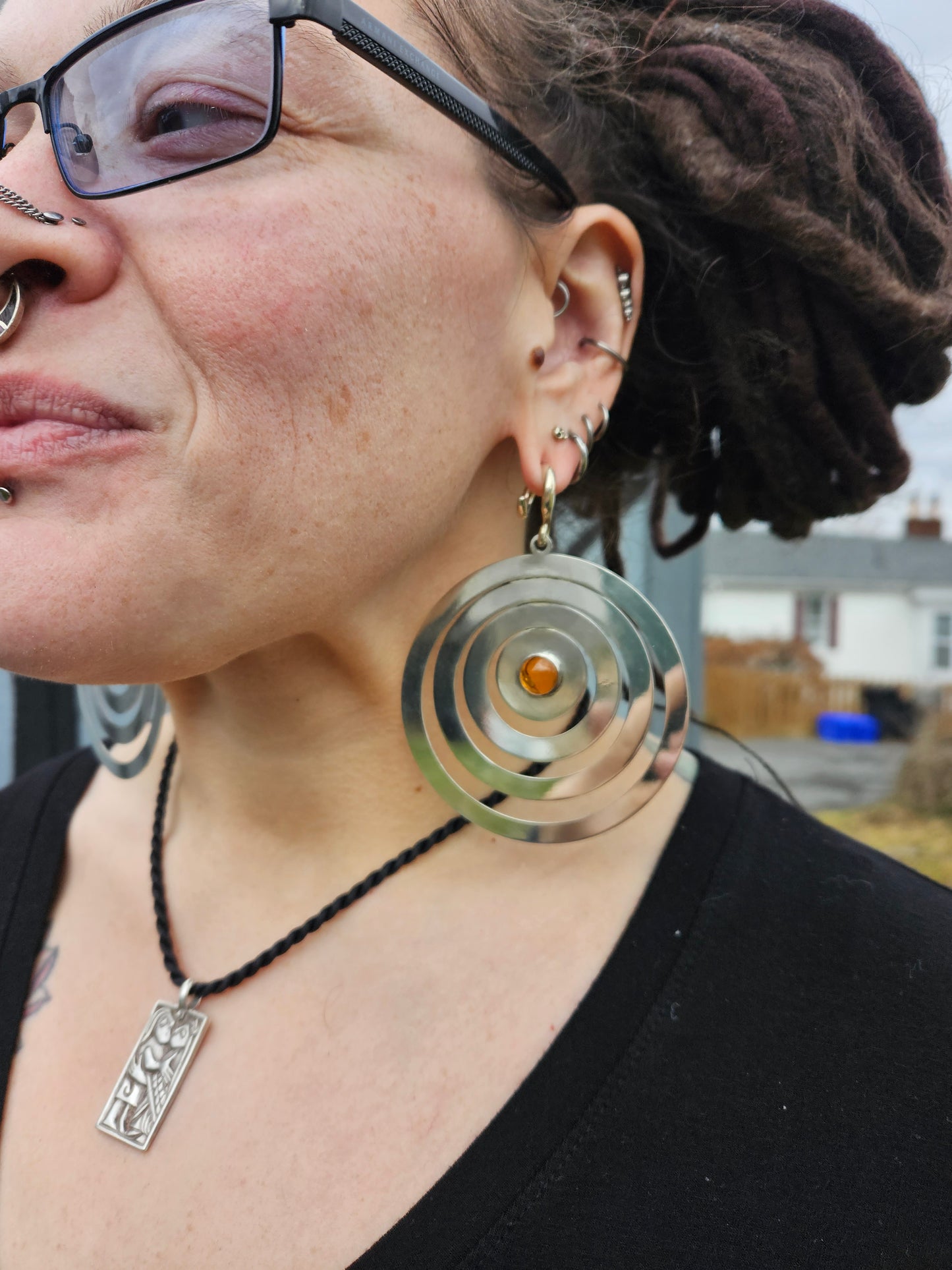 Large Circle Earrings w/Amber