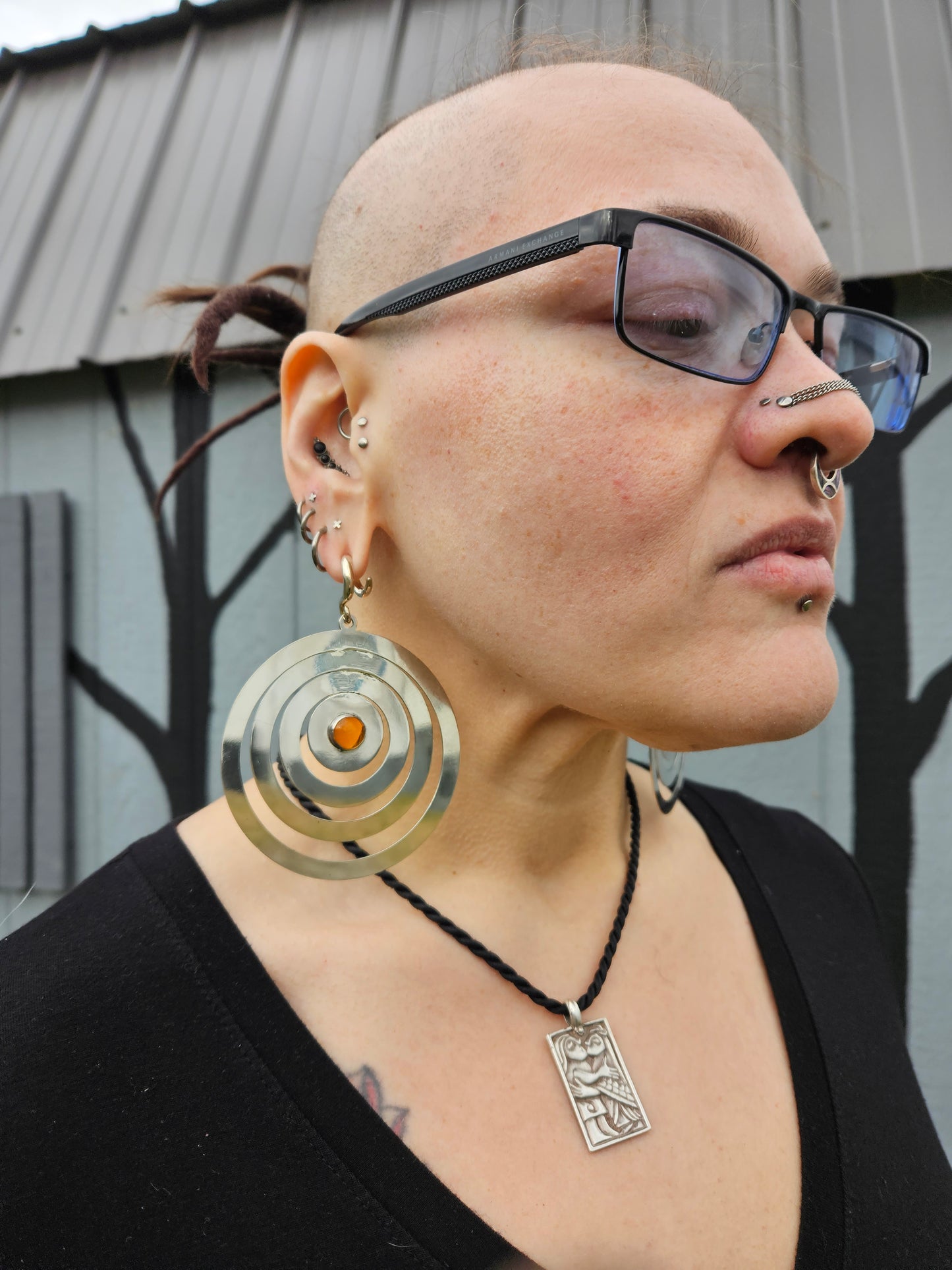 Large Circle Earrings w/Amber