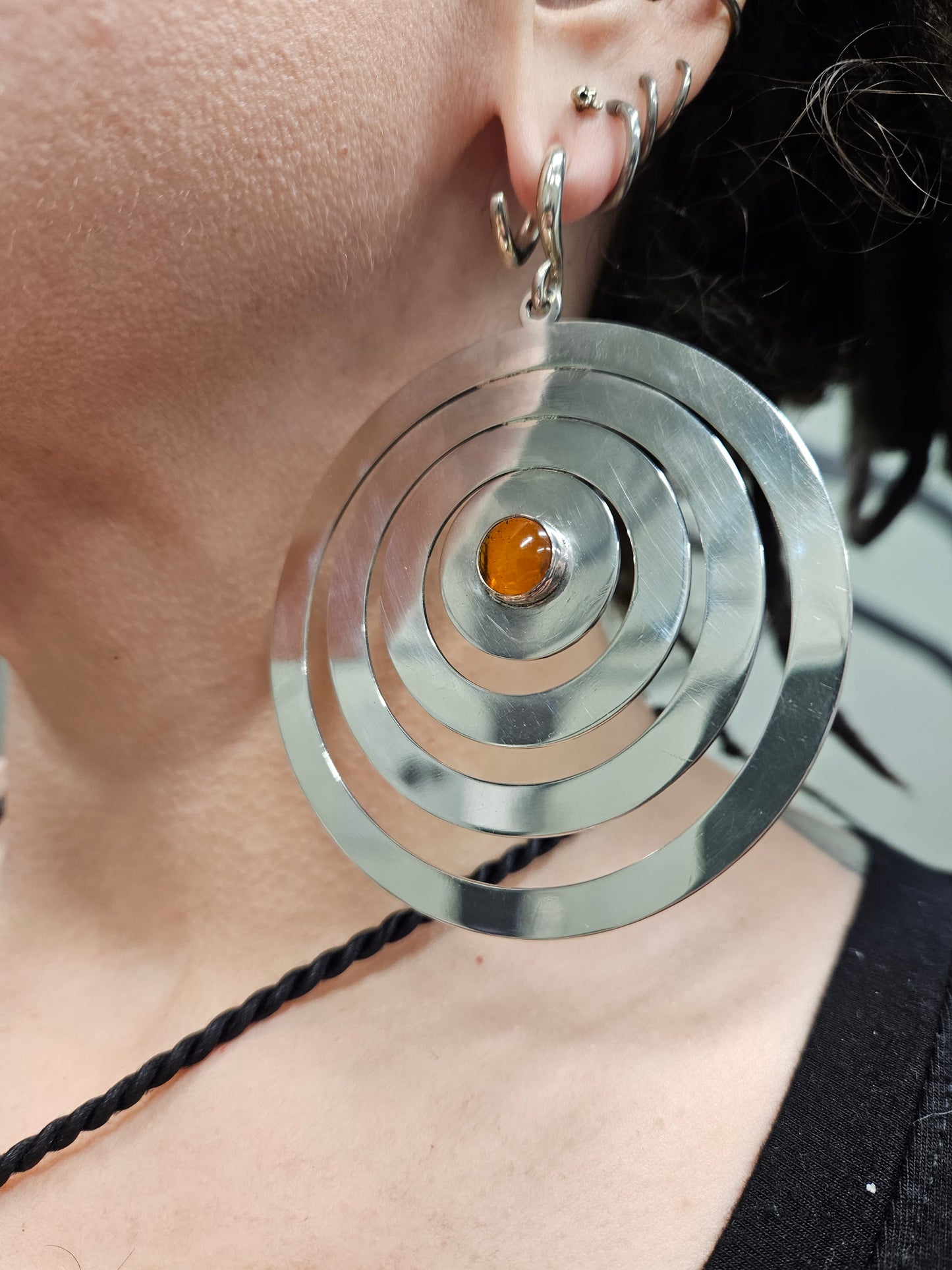 Large Circle Earrings w/Amber