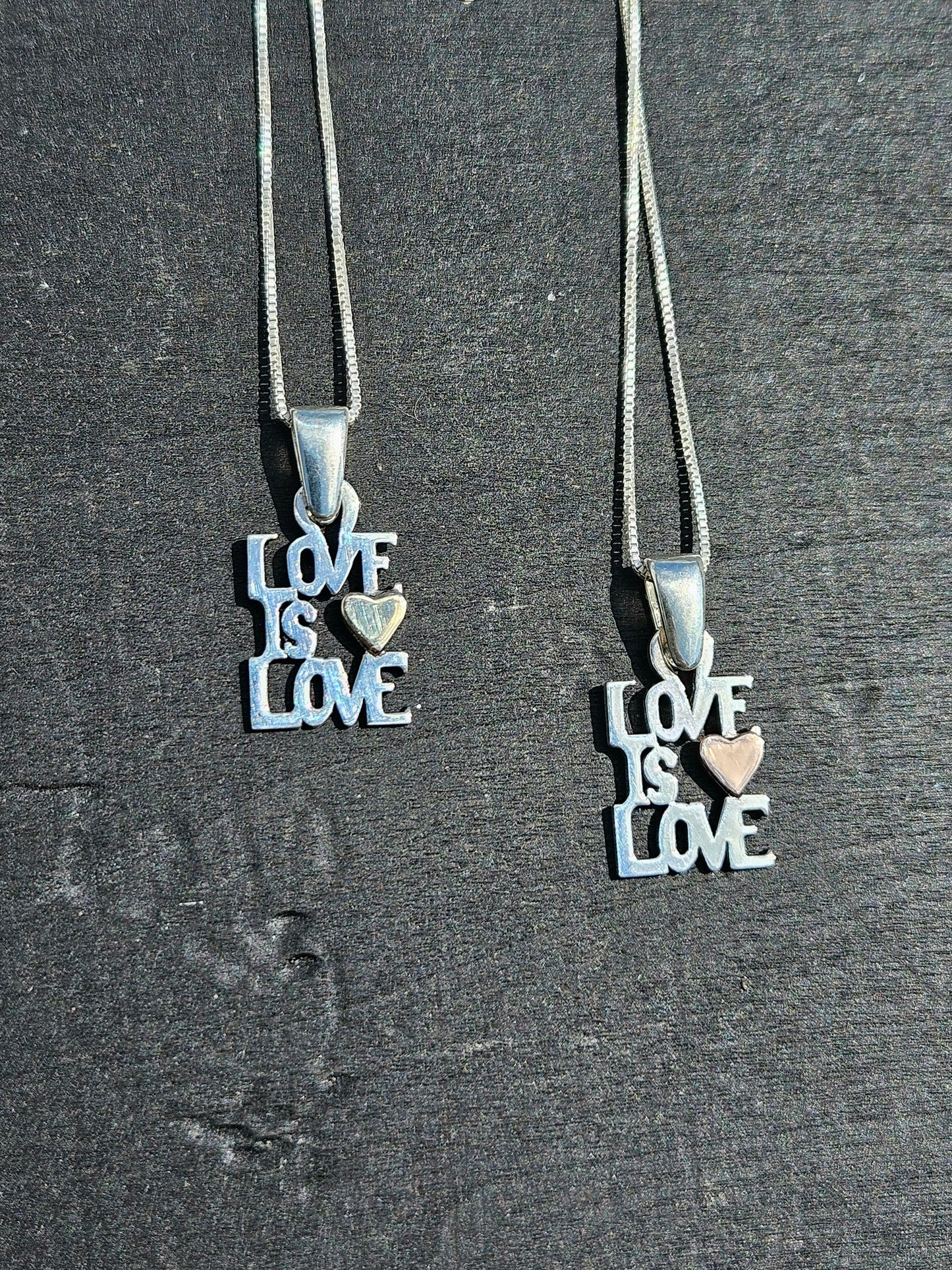 "Love Is Love" Pendant. Silver and 14kt Gold.