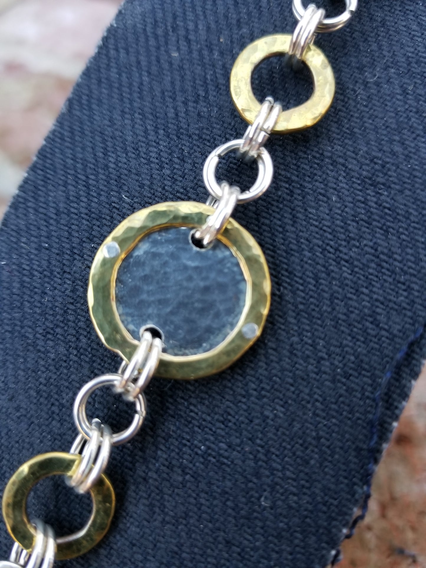 Silver and Brass Circles Chain Bracelet