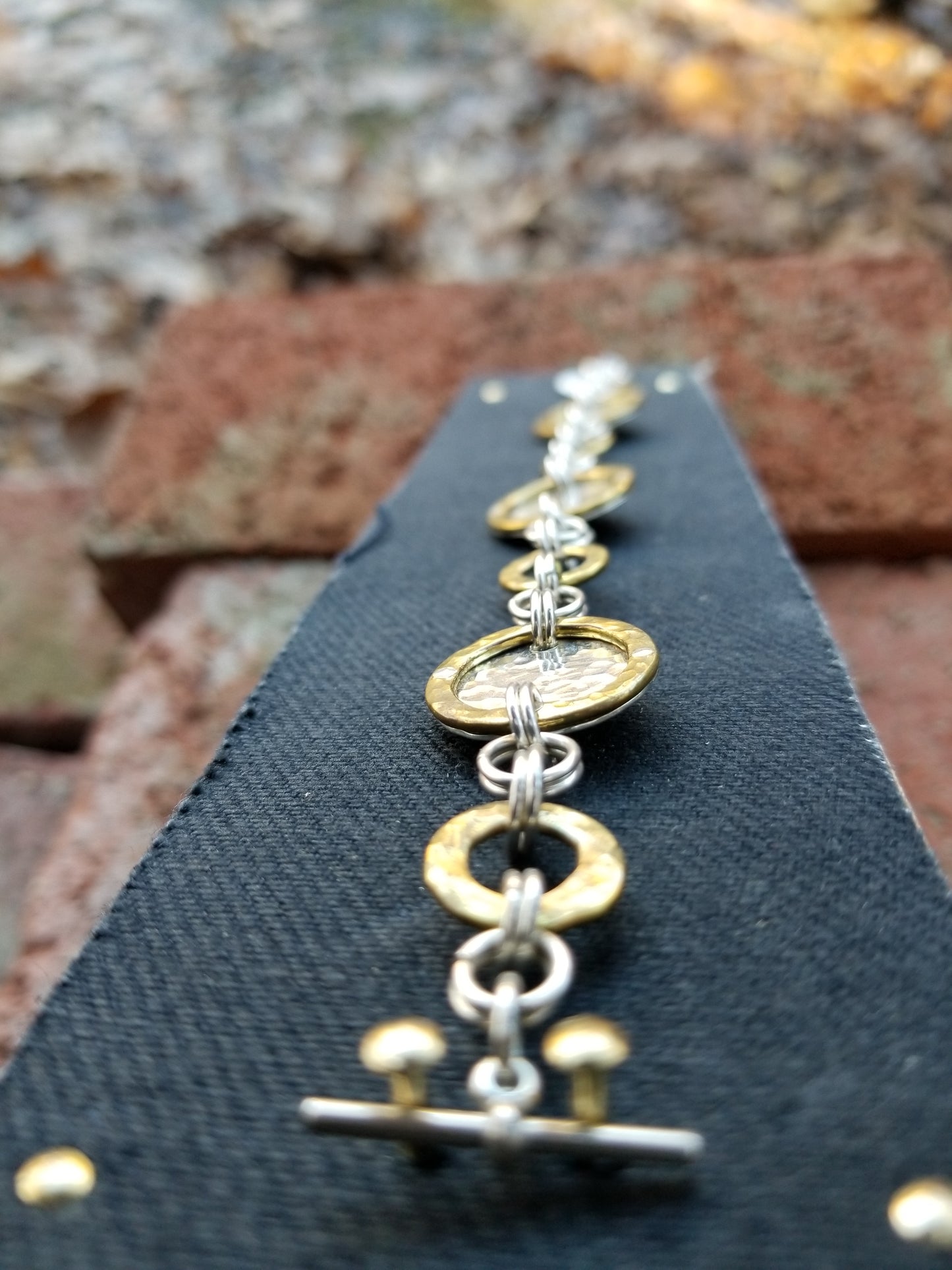Silver and Brass Circles Chain Bracelet