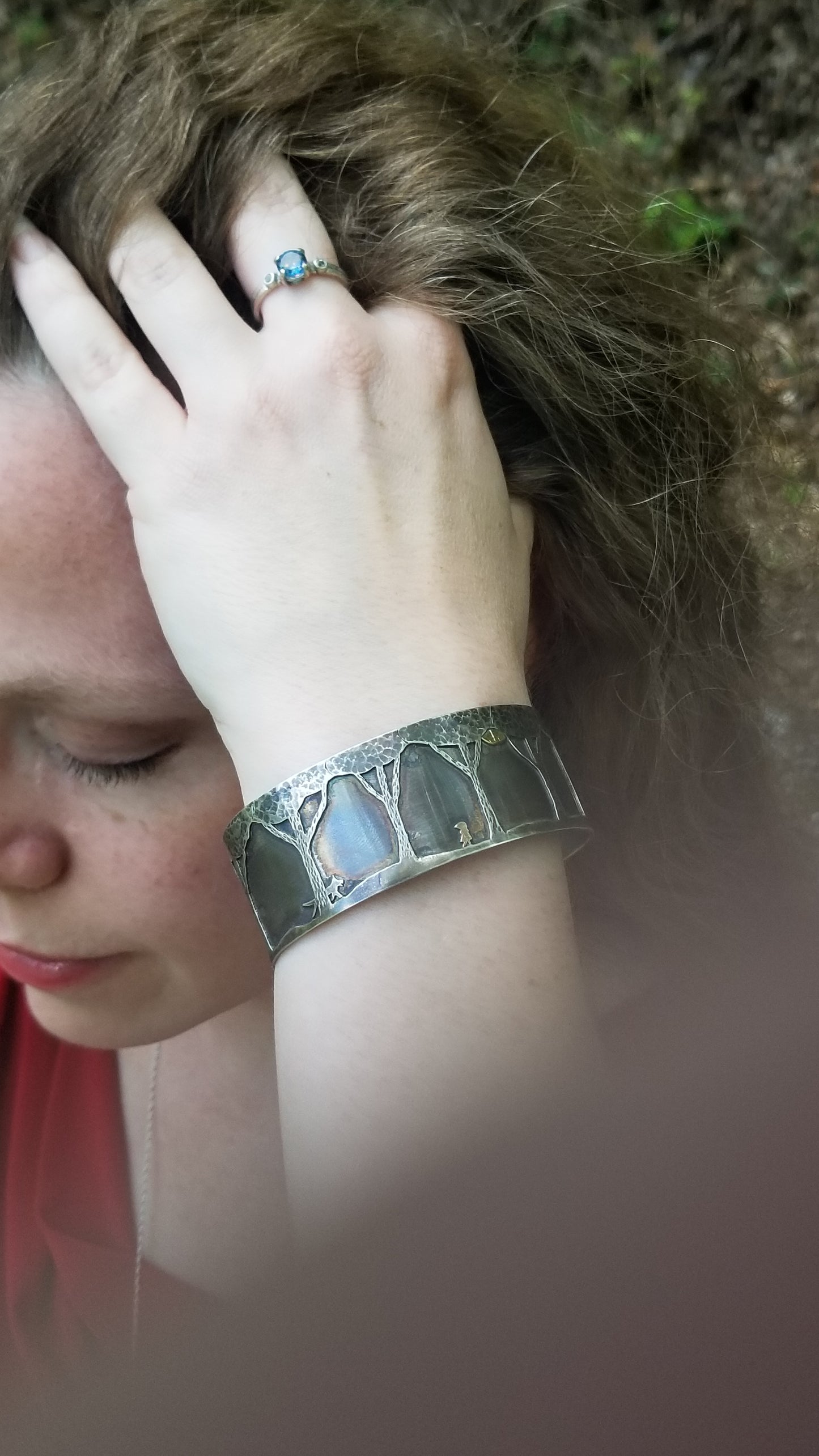 Little Red Sterling Silver Cuff Bracelet