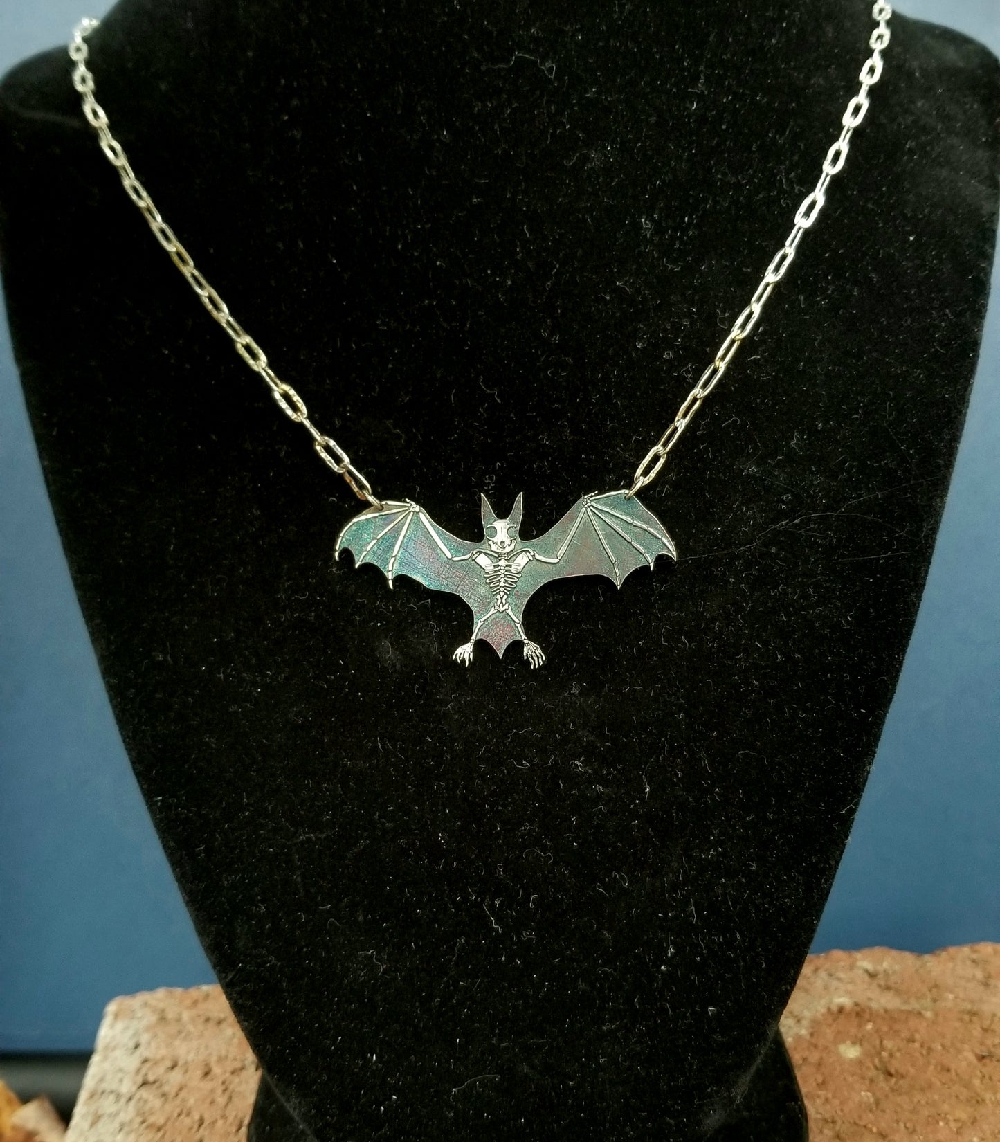 Bat!!! Sterling Silver Bat Skeleton Earring and Necklace Set