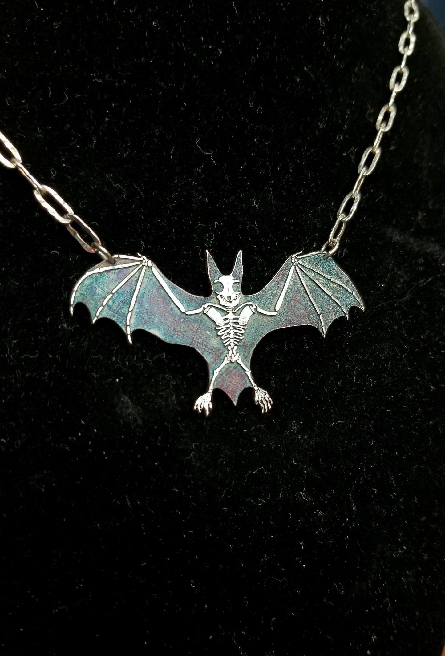 Bat!!! Sterling Silver Bat Skeleton Earring and Necklace Set
