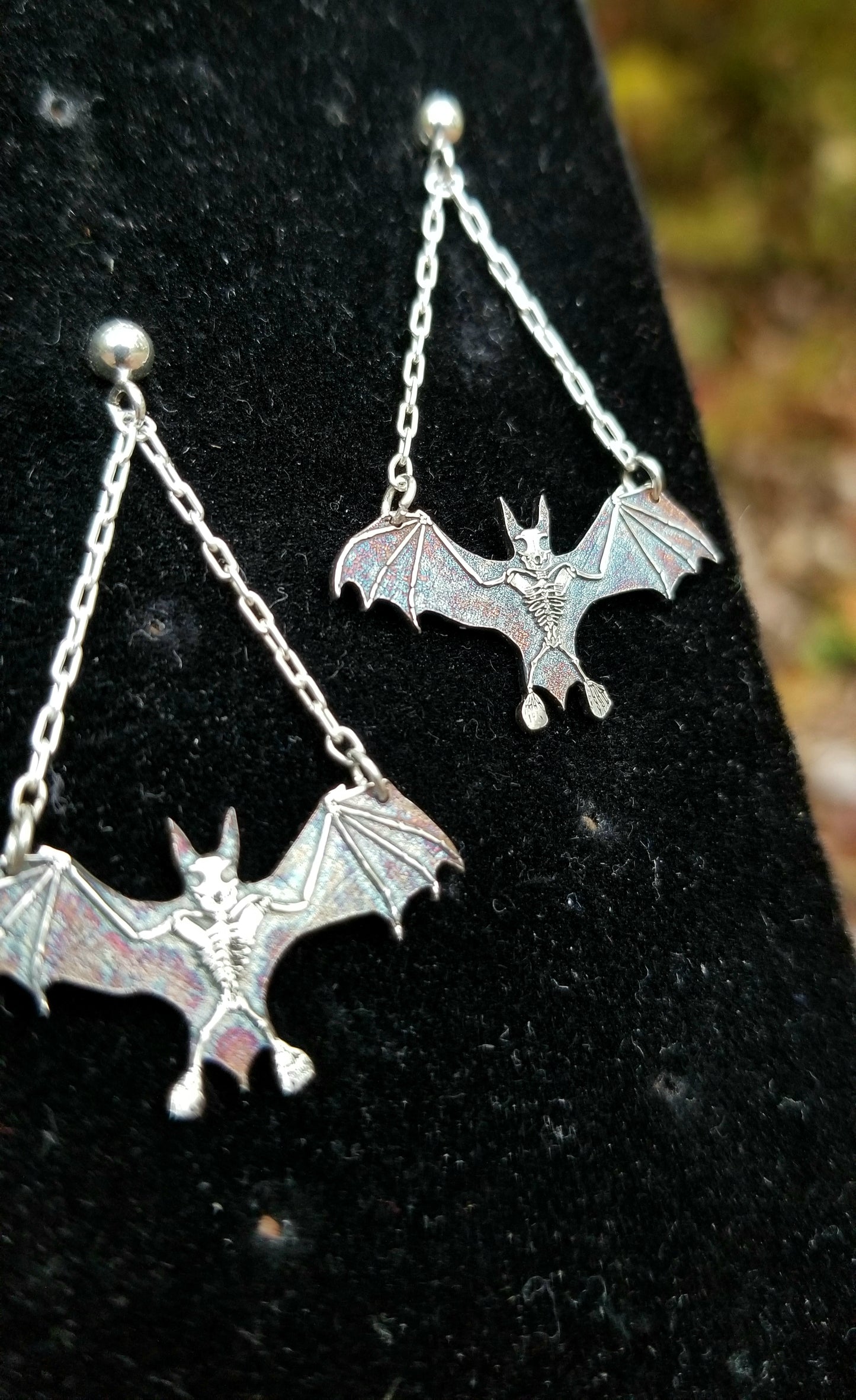 BATS!! Sterling Silver Bat Skeleton Dangle Earrings