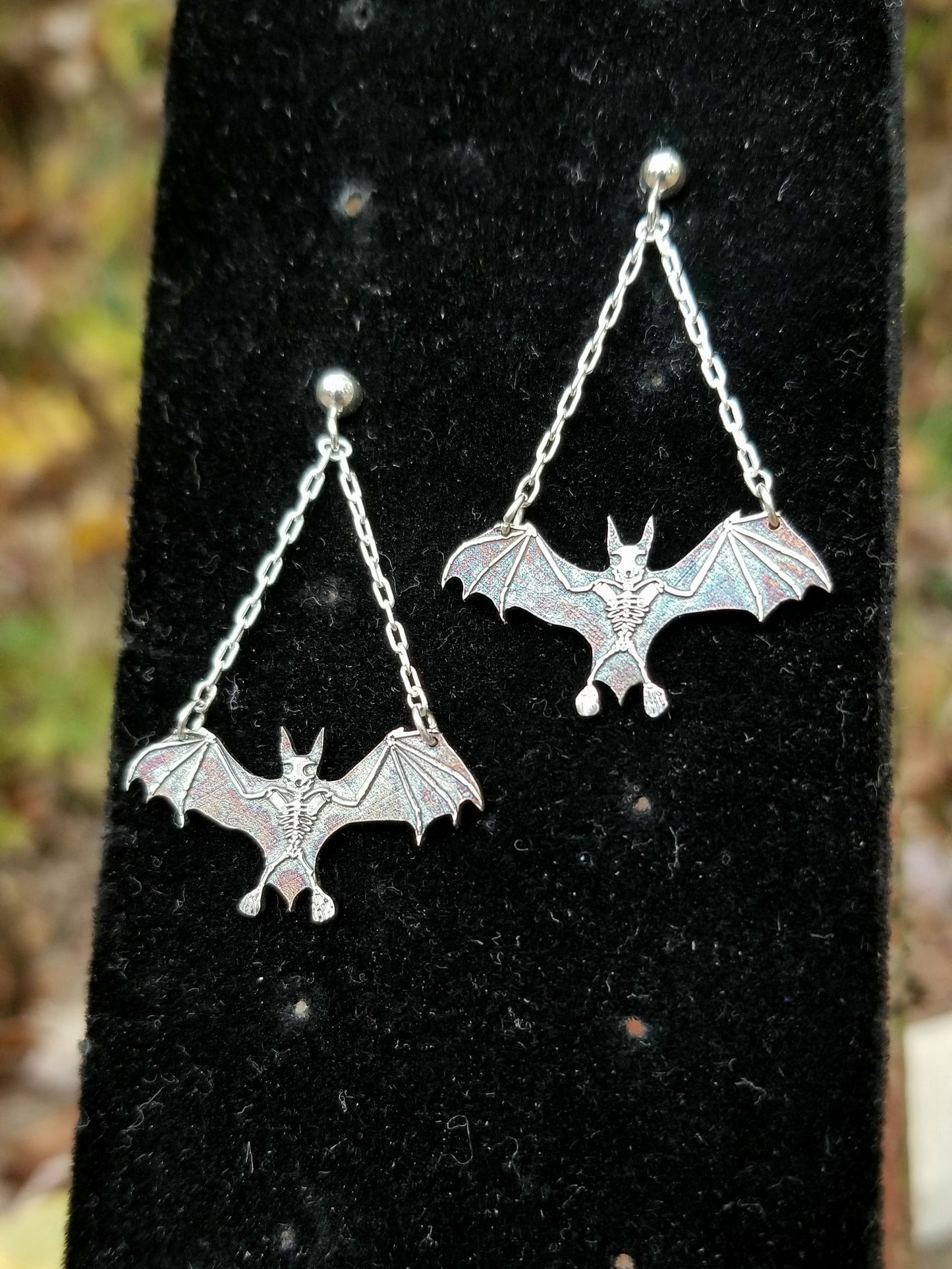 BATS!! Sterling Silver Bat Skeleton Dangle Earrings