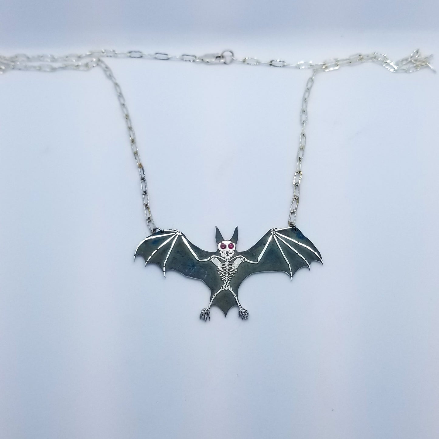 Large Bat Necklace with Gemstone Eyes