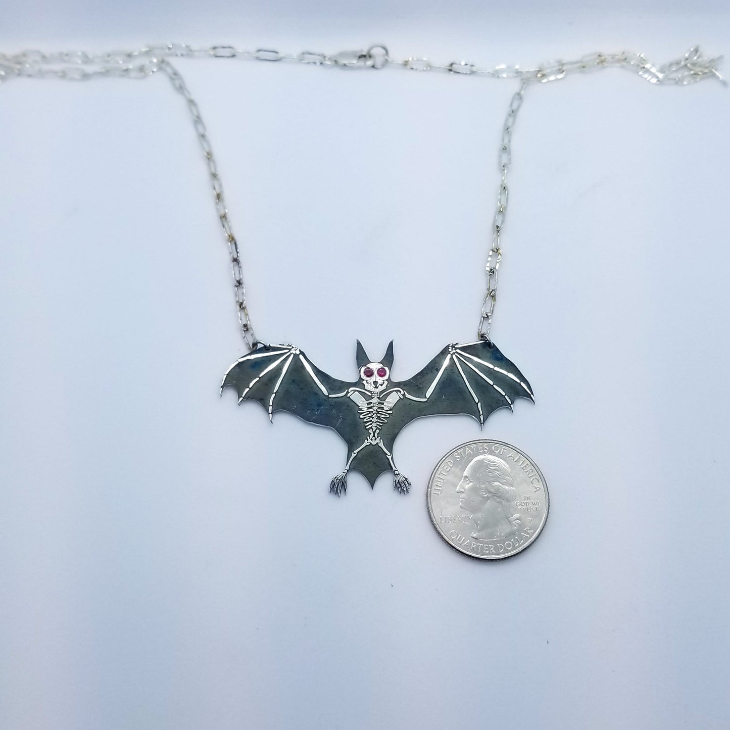 Large Bat Necklace with Gemstone Eyes