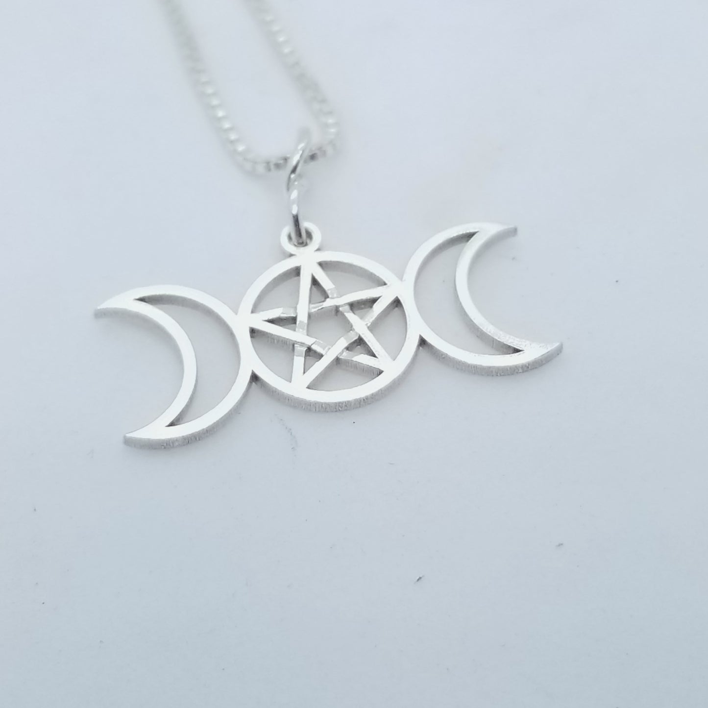 Triple Moon Pentacle Necklace, Sterling Silver