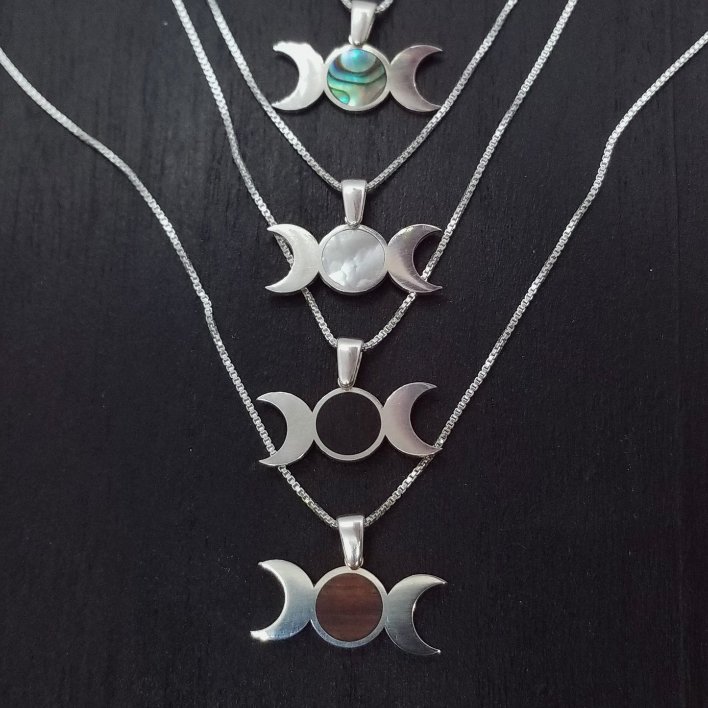 Triple Moon Goddess Pendant with Inlay