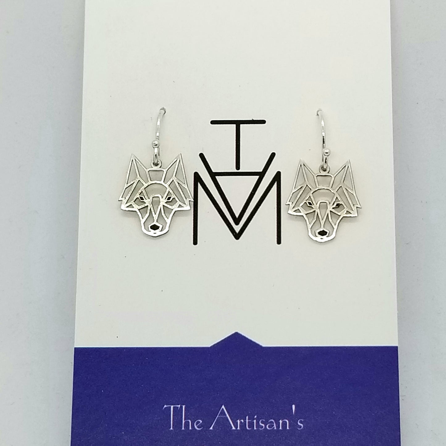 Wolf Geometric Earrings, Sterling Silver