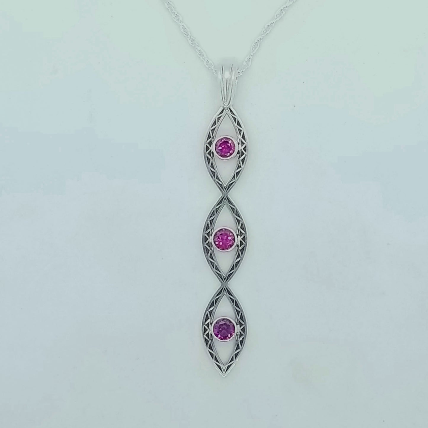 Triple Marquise Sterling and Garnet Pendant