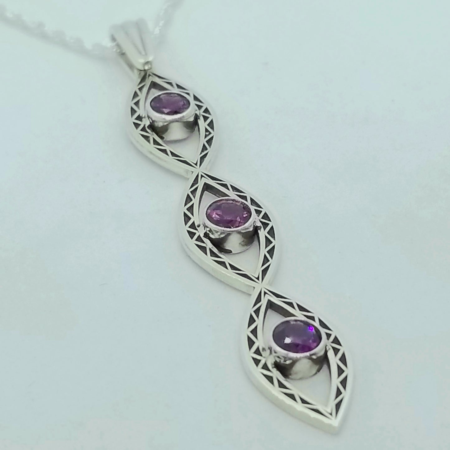 Triple Marquise Sterling and Garnet Pendant