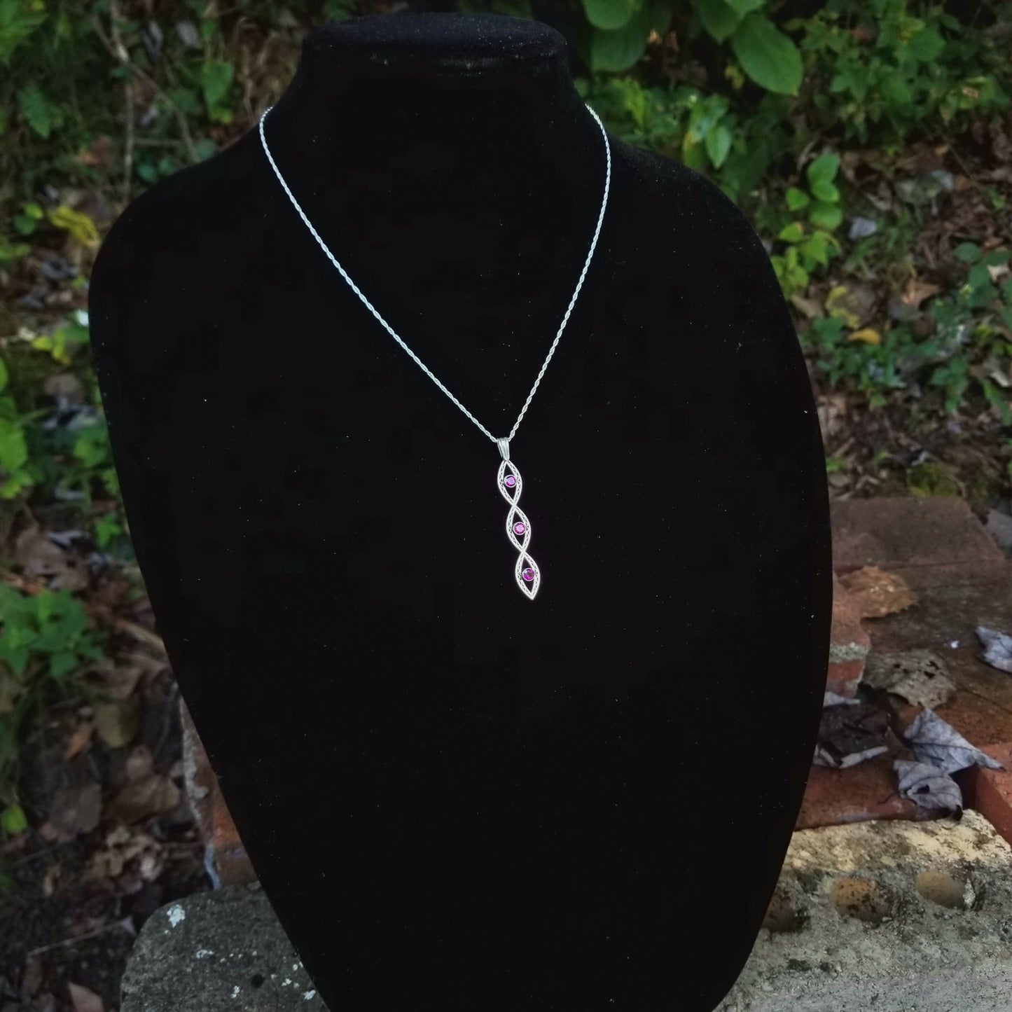 Triple Marquise Sterling and Garnet Pendant