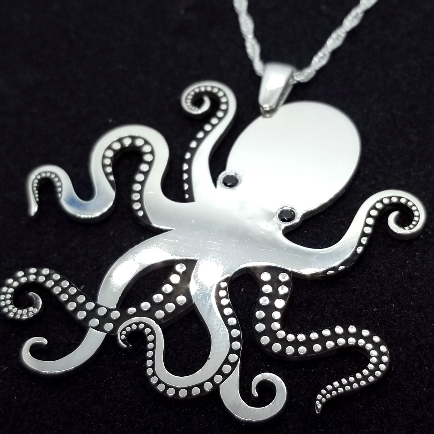 Octopus Pendant - Sterling Silver with Black Spinel