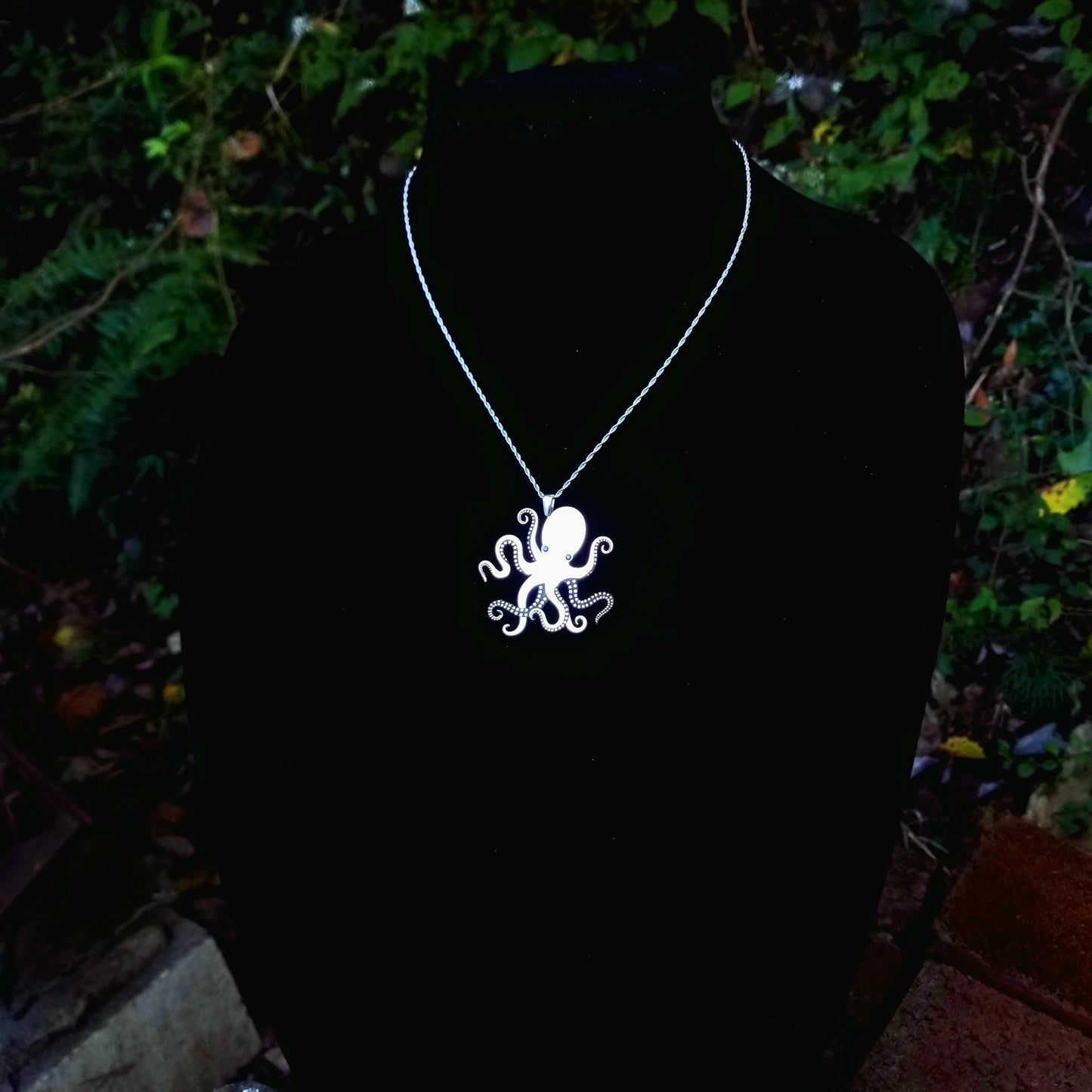 Octopus Pendant - Sterling Silver with Black Spinel