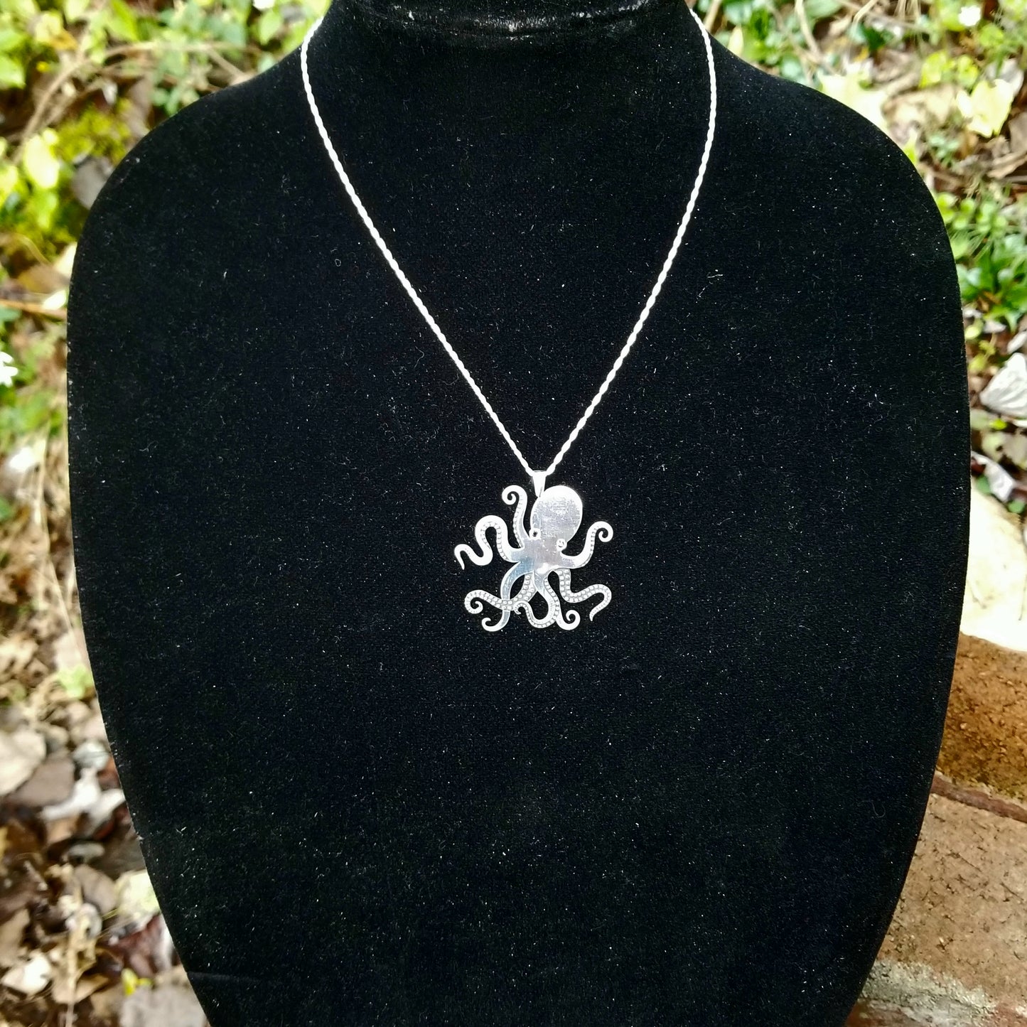 Octopus Pendant - Sterling Silver with Black Spinel