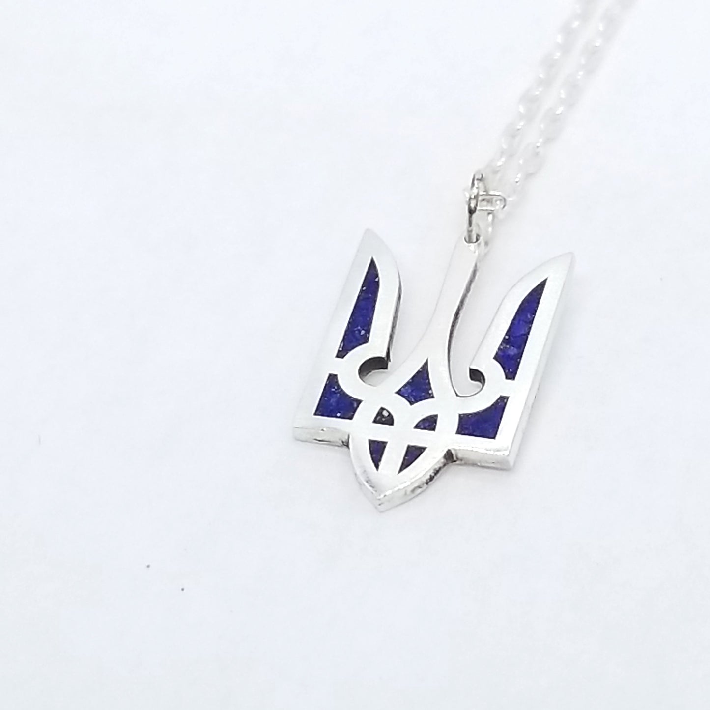 Ukrainian Tryzub / Trident Pendant with Lapis Inlay