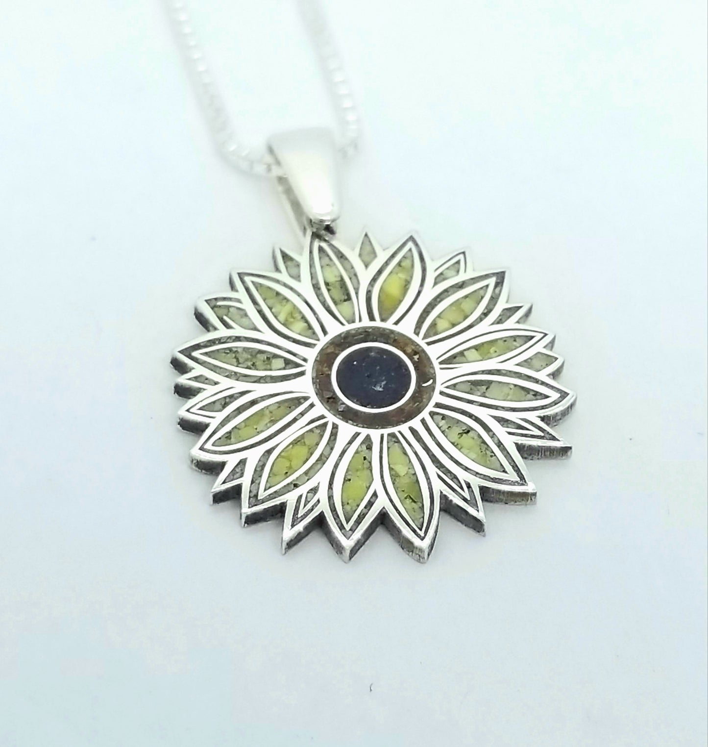 Sunflower Pendant. Sterling Silver with Inlay