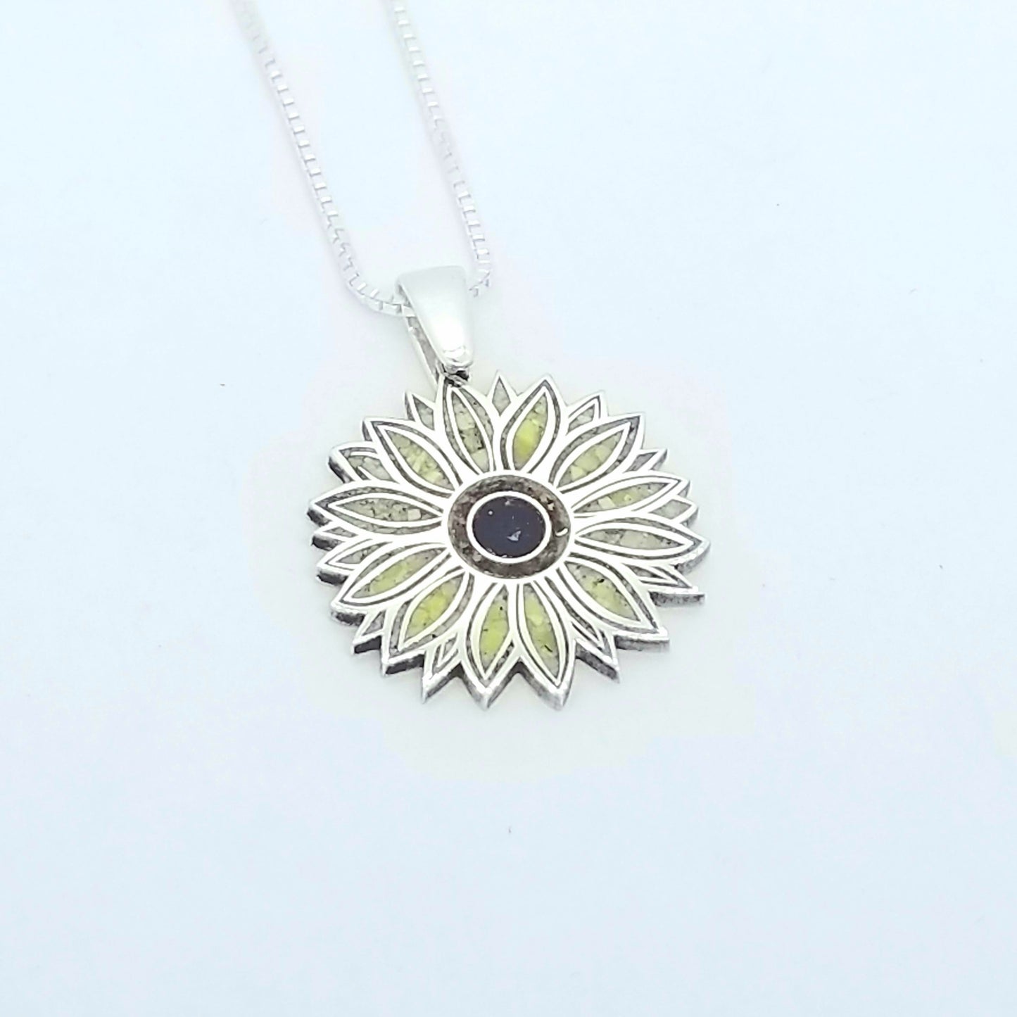 Sunflower Pendant. Sterling Silver with Inlay