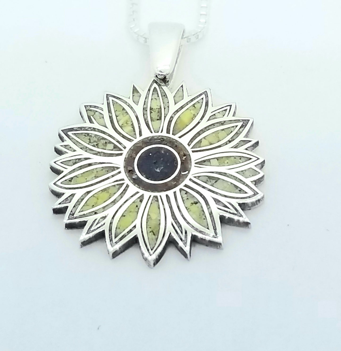 Sunflower Pendant. Sterling Silver with Inlay