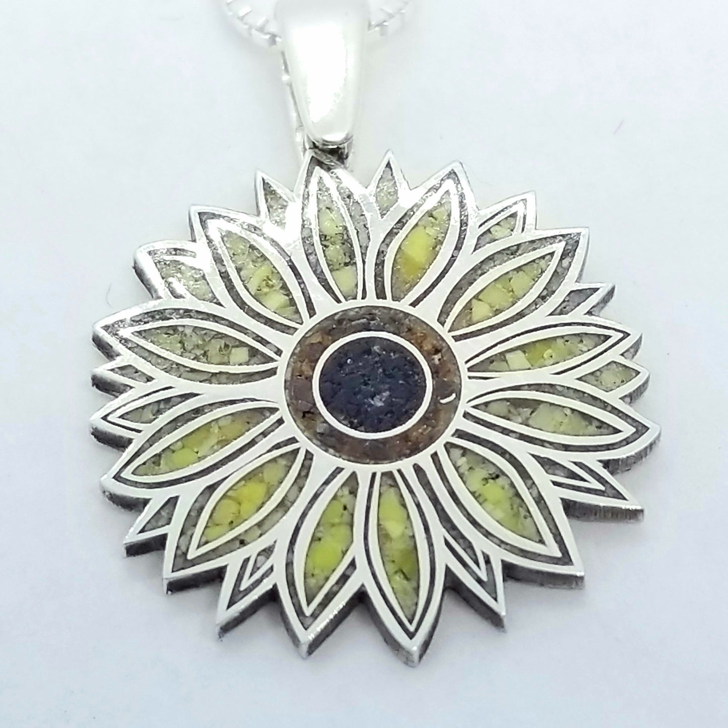 Sunflower Pendant. Sterling Silver with Inlay