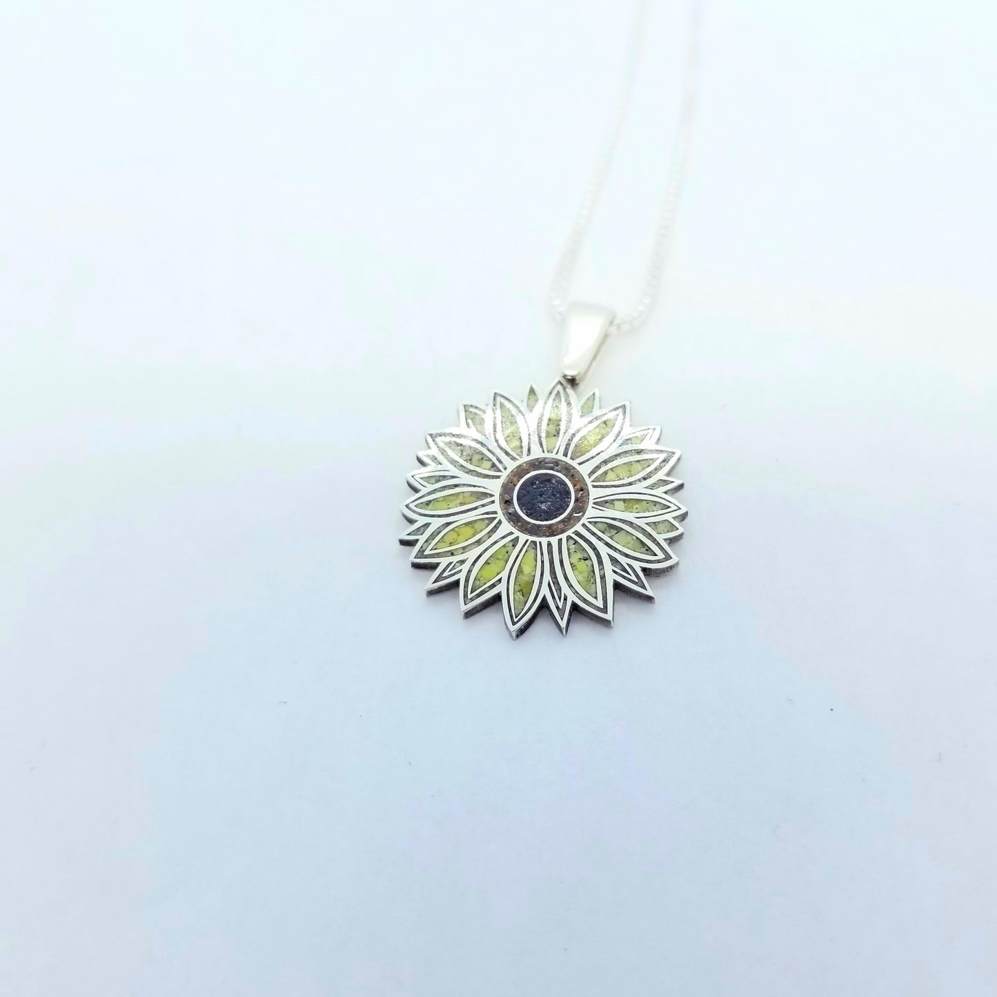 Sunflower Pendant. Sterling Silver with Inlay