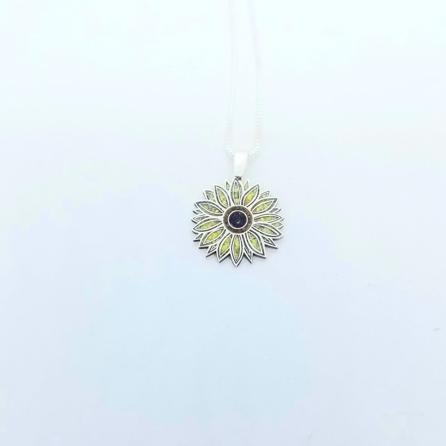 Sunflower Pendant. Sterling Silver with Inlay