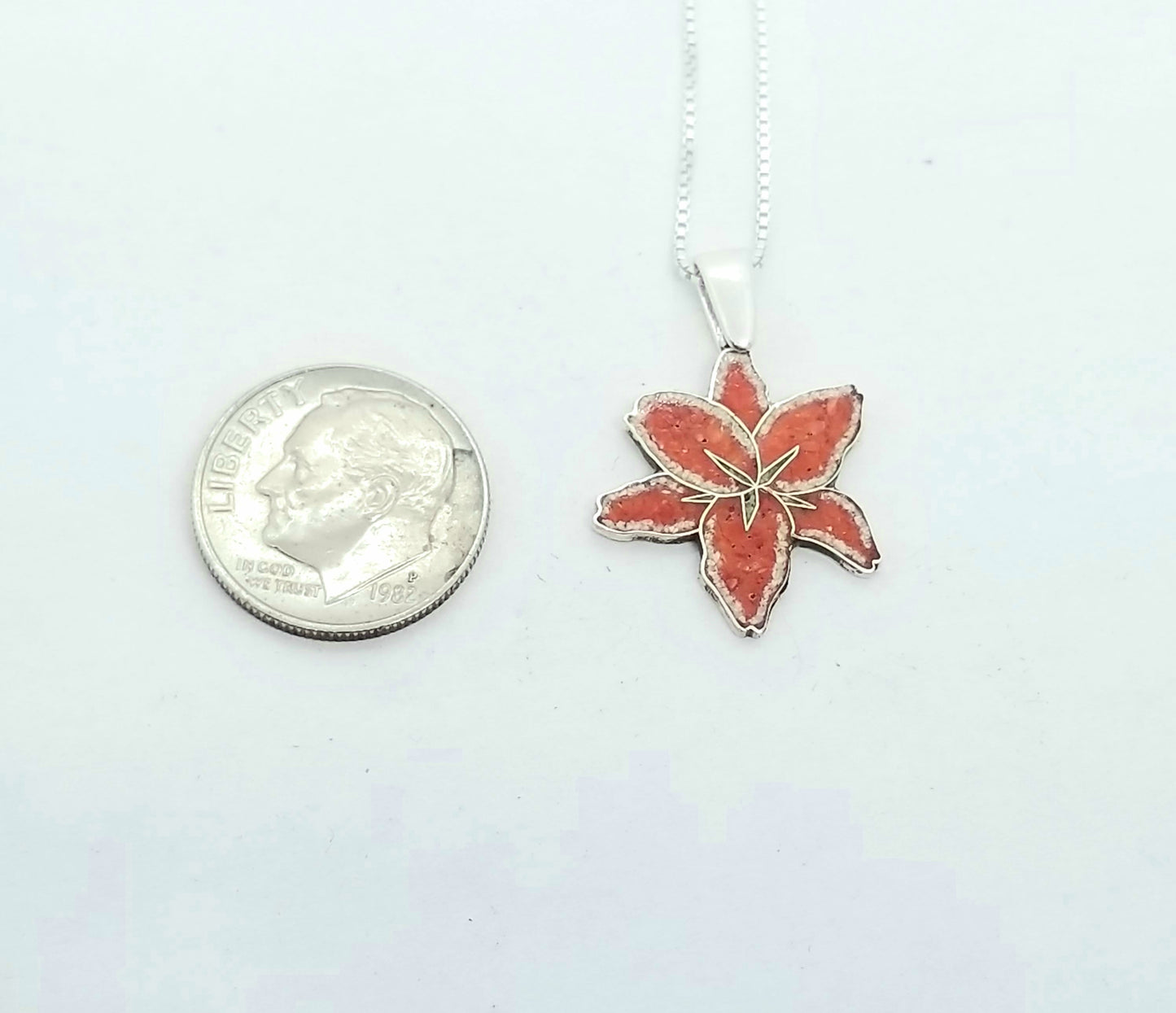 Oriental Lily Pendant. Silver and Stone Inlay
