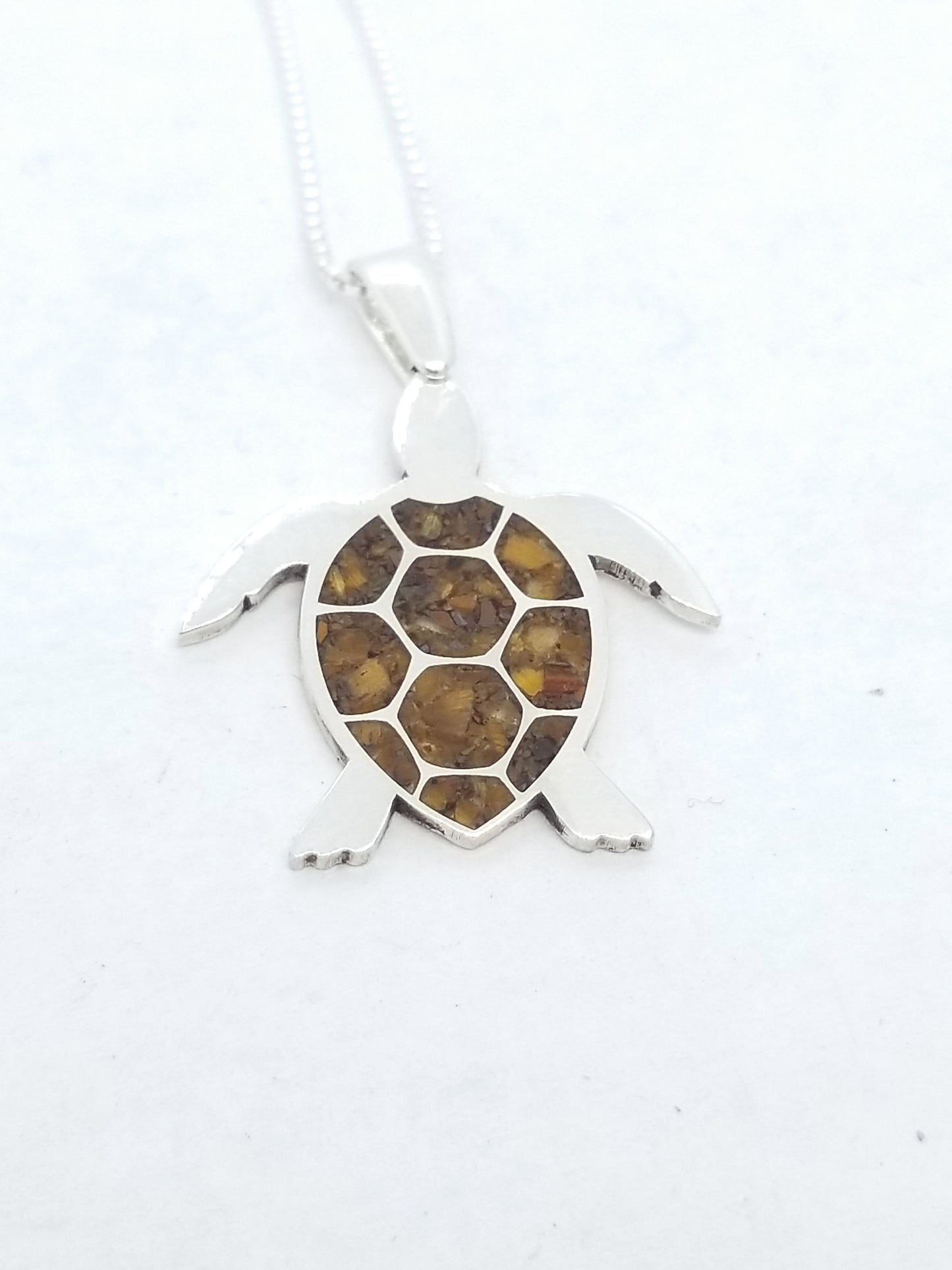 Turtle Pendant Silver and Crushed Stone