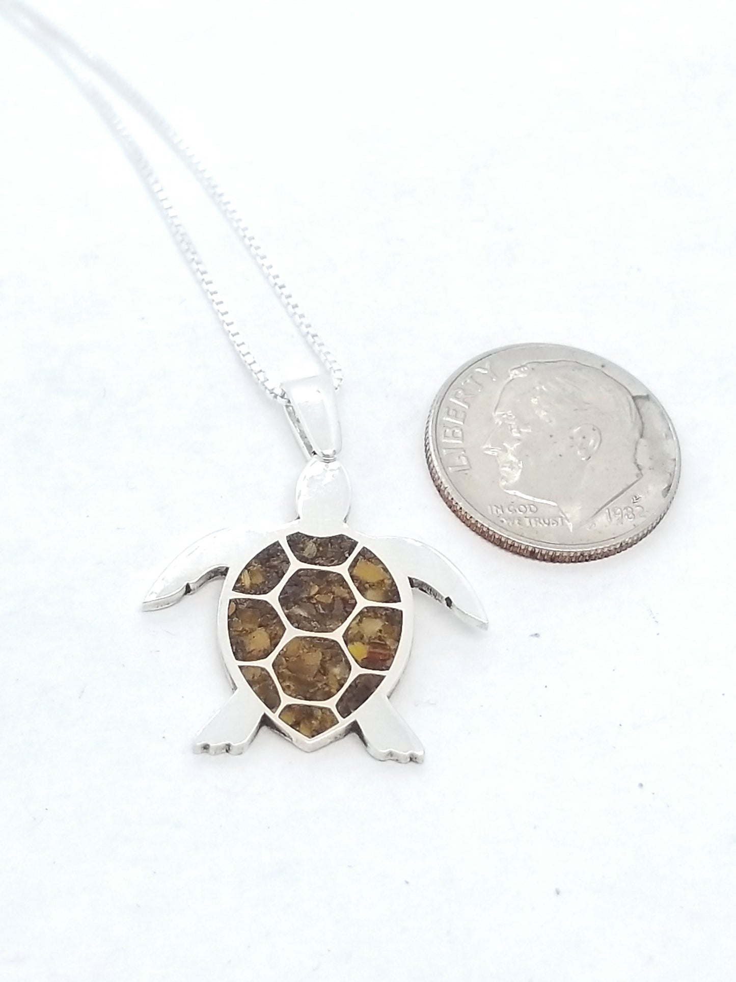 Turtle Pendant Silver and Crushed Stone