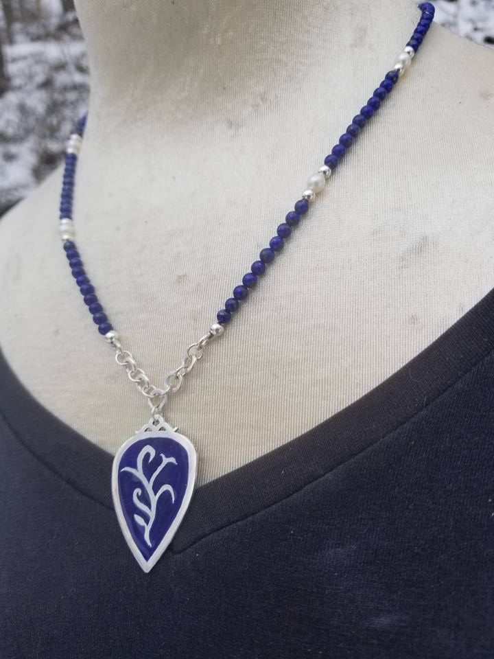 Prussian Blue Enamel and Lapis Lazuli Necklace.