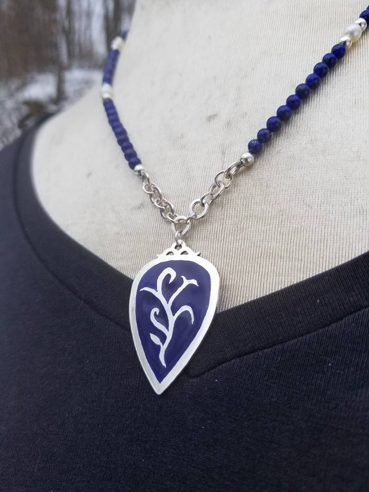 Prussian Blue Enamel and Lapis Lazuli Necklace.