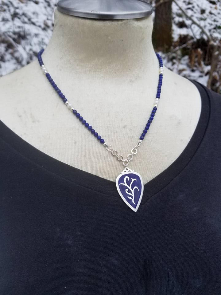 Prussian Blue Enamel and Lapis Lazuli Necklace.