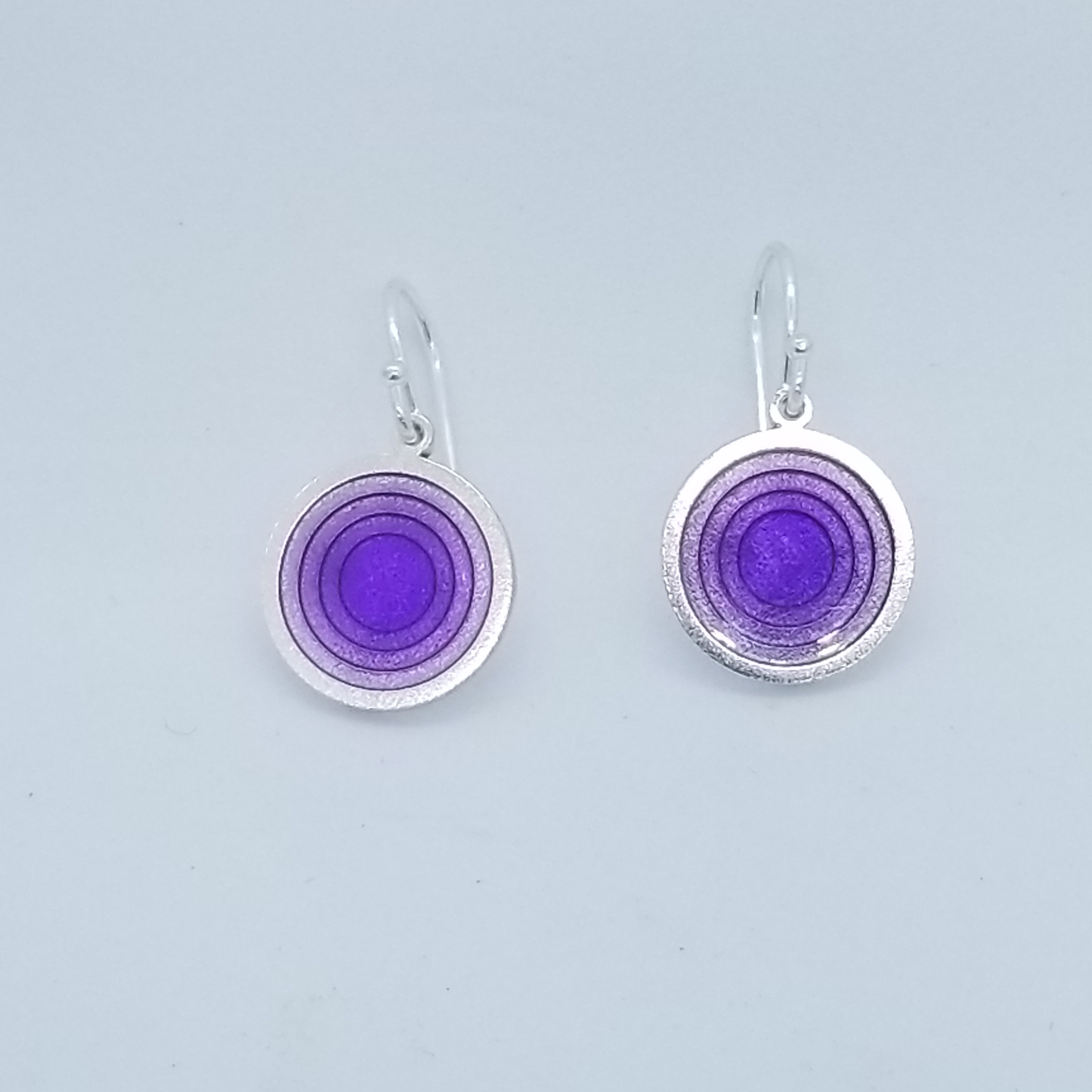 Shiny Shapes. Sterling Silver Dangle Earrings in Purple Enamel
