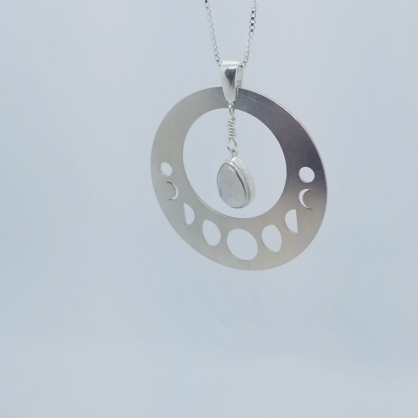 Moon Phase Pendant with Rainbow Moonstone