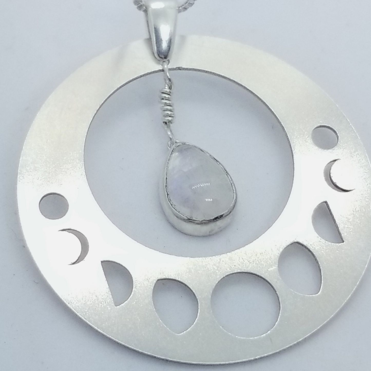 Moon Phase Pendant with Rainbow Moonstone