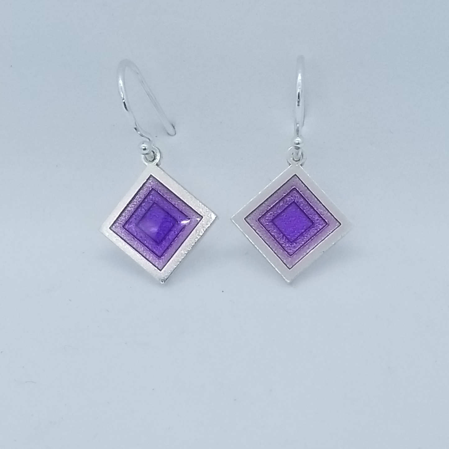 Shiny Shapes. Sterling Silver Dangle Earrings in Purple Enamel