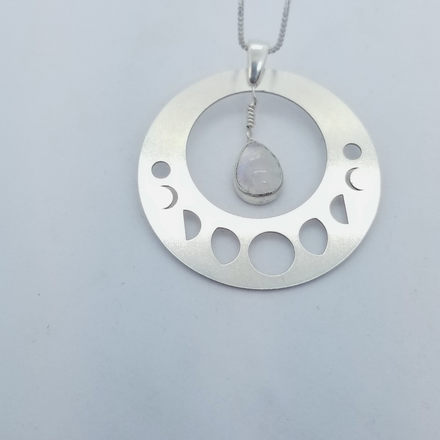 Moon Phase Pendant with Rainbow Moonstone