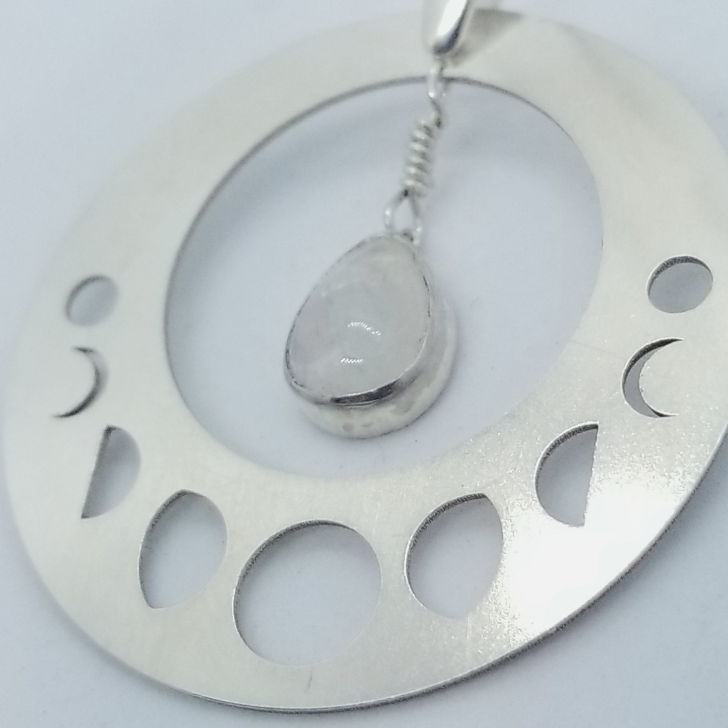 Moon Phase Pendant with Rainbow Moonstone