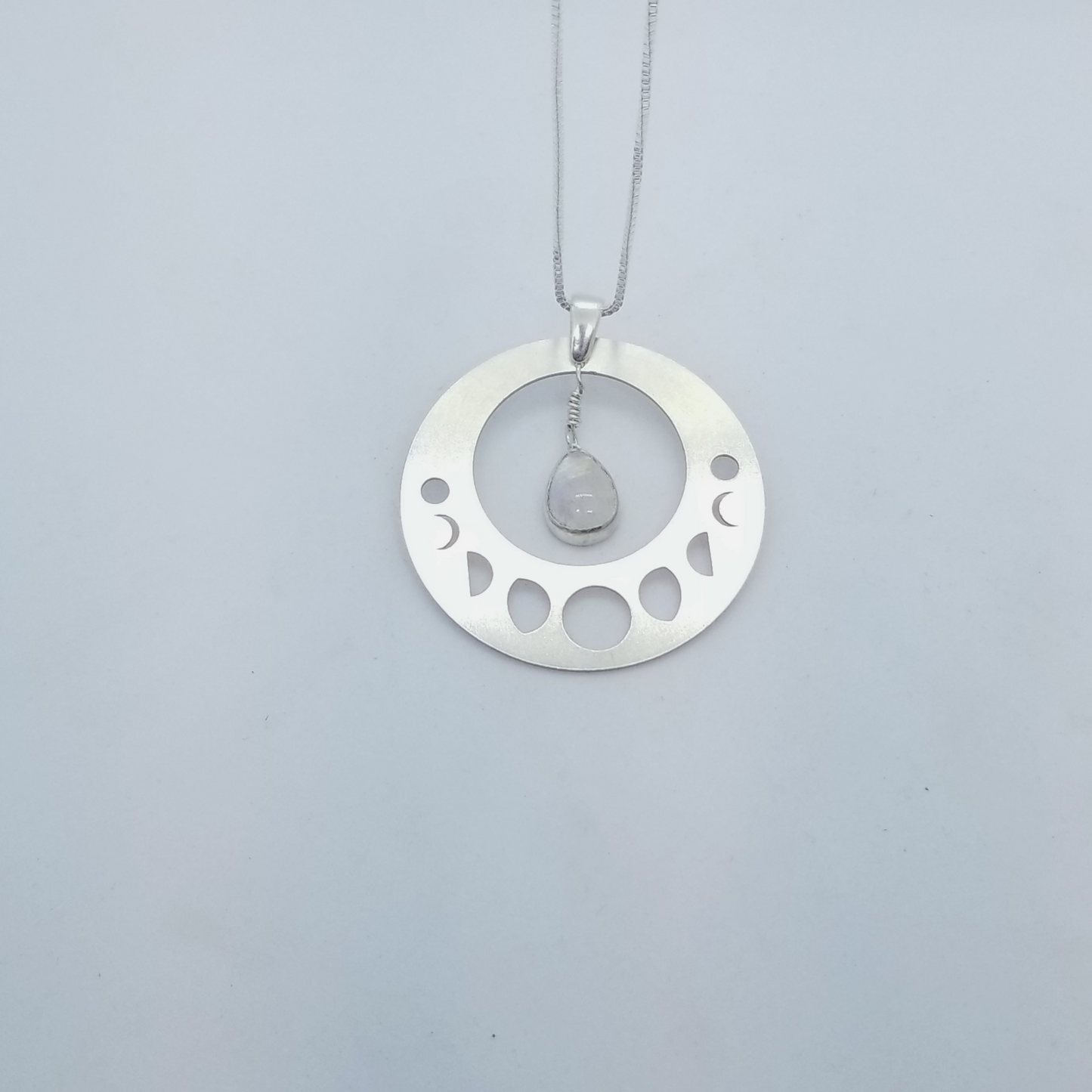 Moon Phase Pendant with Rainbow Moonstone