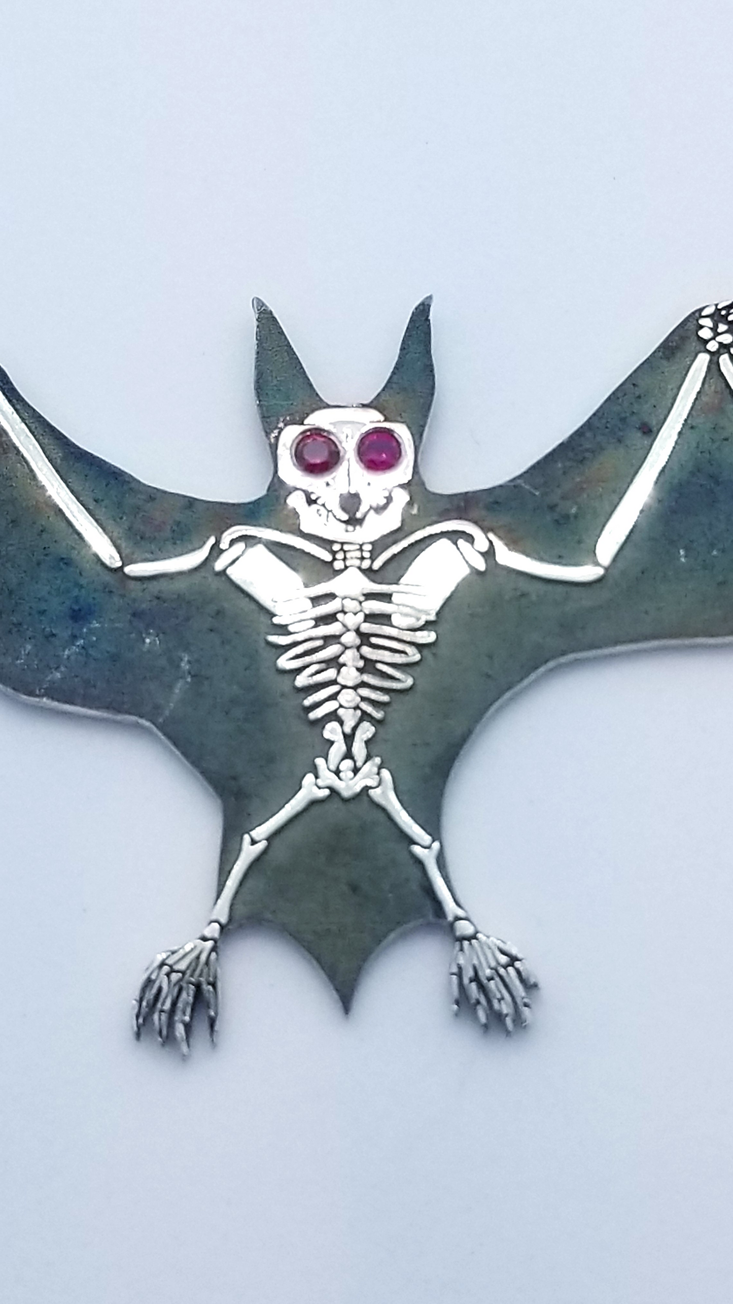 Large Bat Necklace with Gemstone Eyes