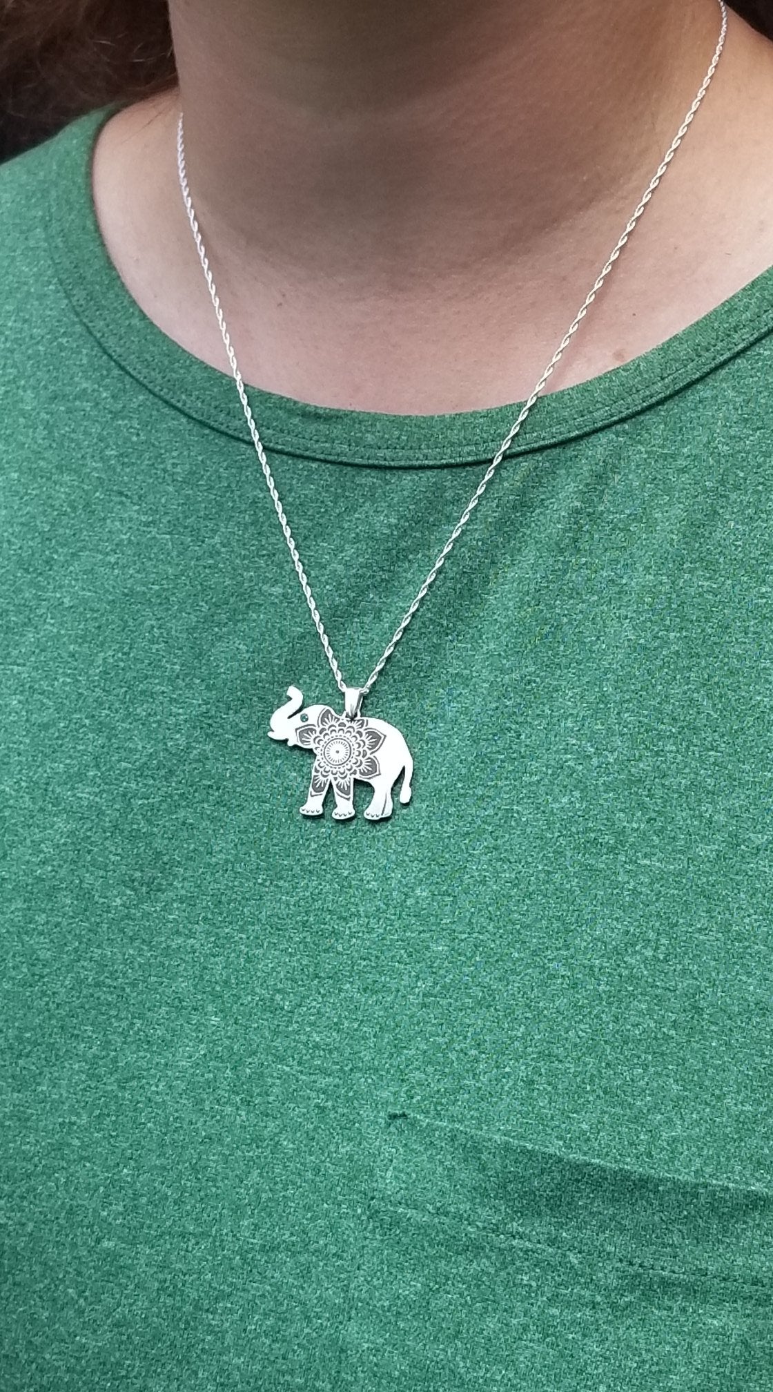 Elephant - Sterling Silver with Gemstone -Mandala Etching