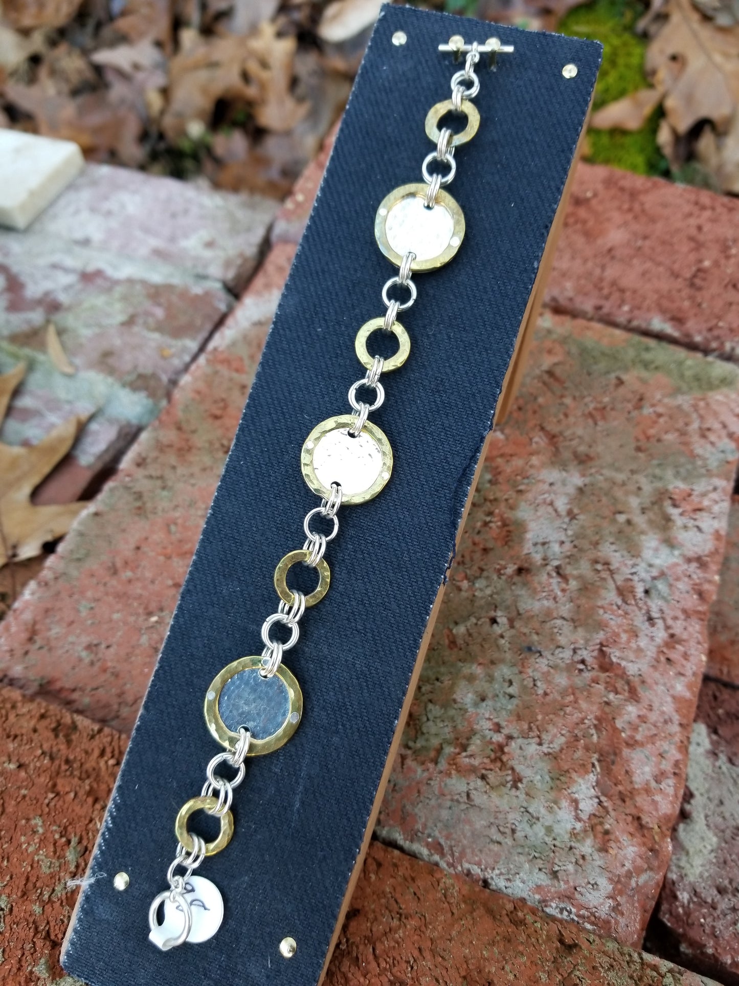 Silver and Brass Circles Chain Bracelet
