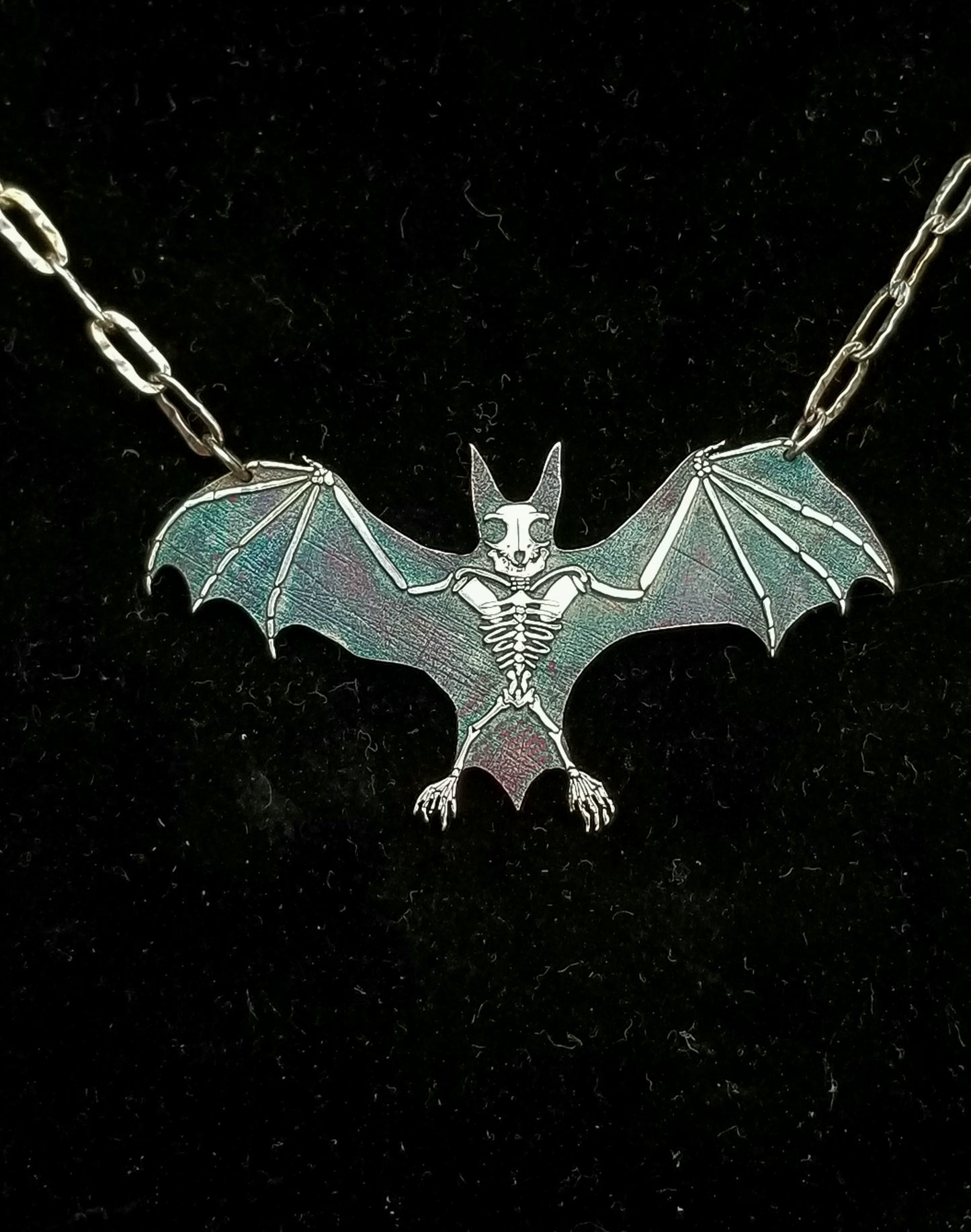 BAT!!!  Large Bat Skeleton Necklace - Sterling Silver