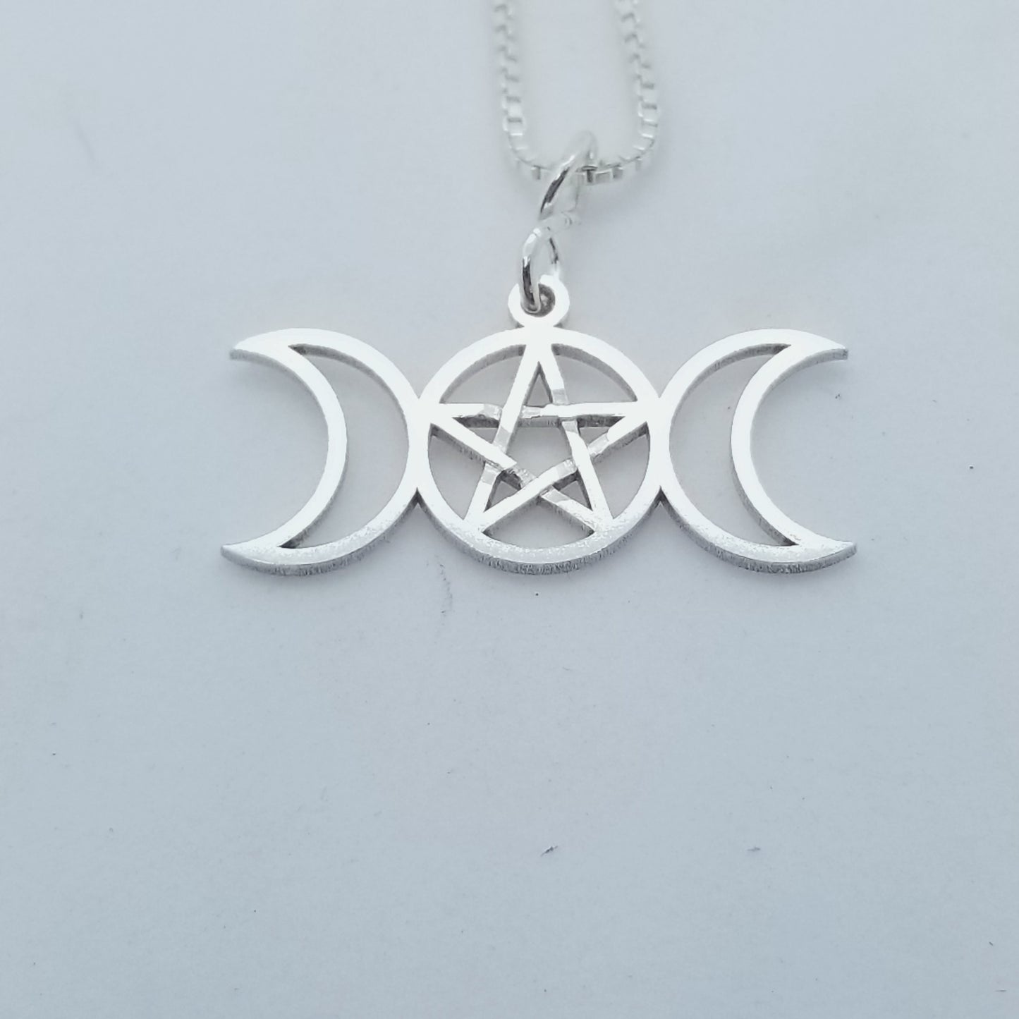 Triple Moon Pentacle Necklace, Sterling Silver